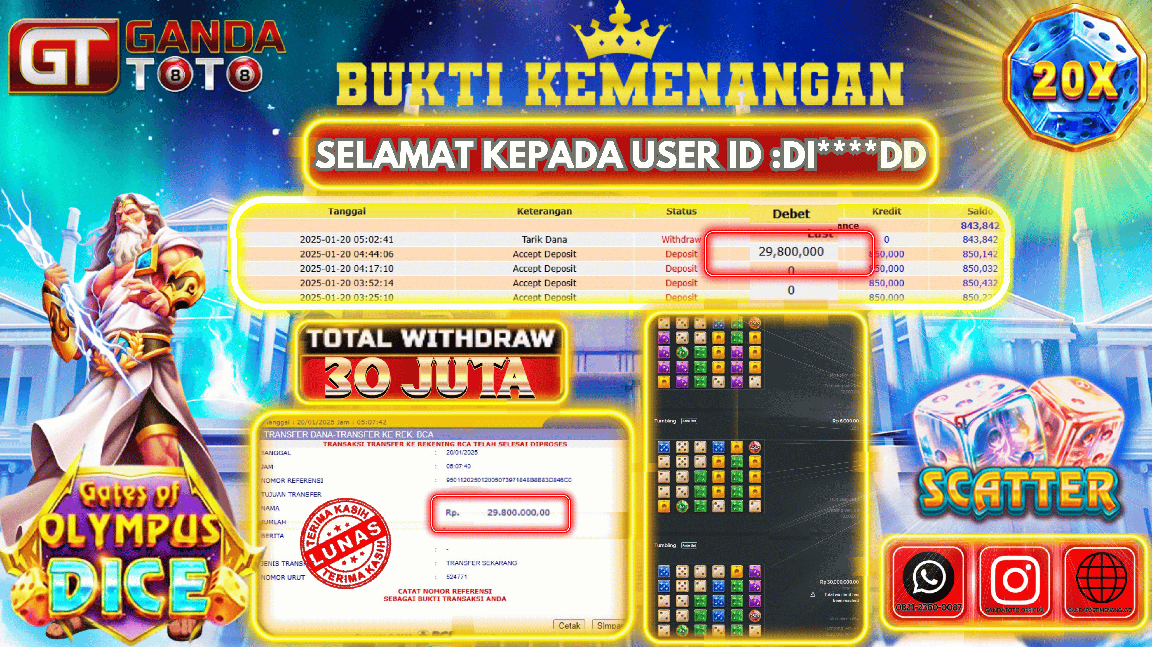 JACKPOT SLOT GATES OF OLYMPUS DICE  HINGGA 30 JUTA,  21 JANUARY 2025