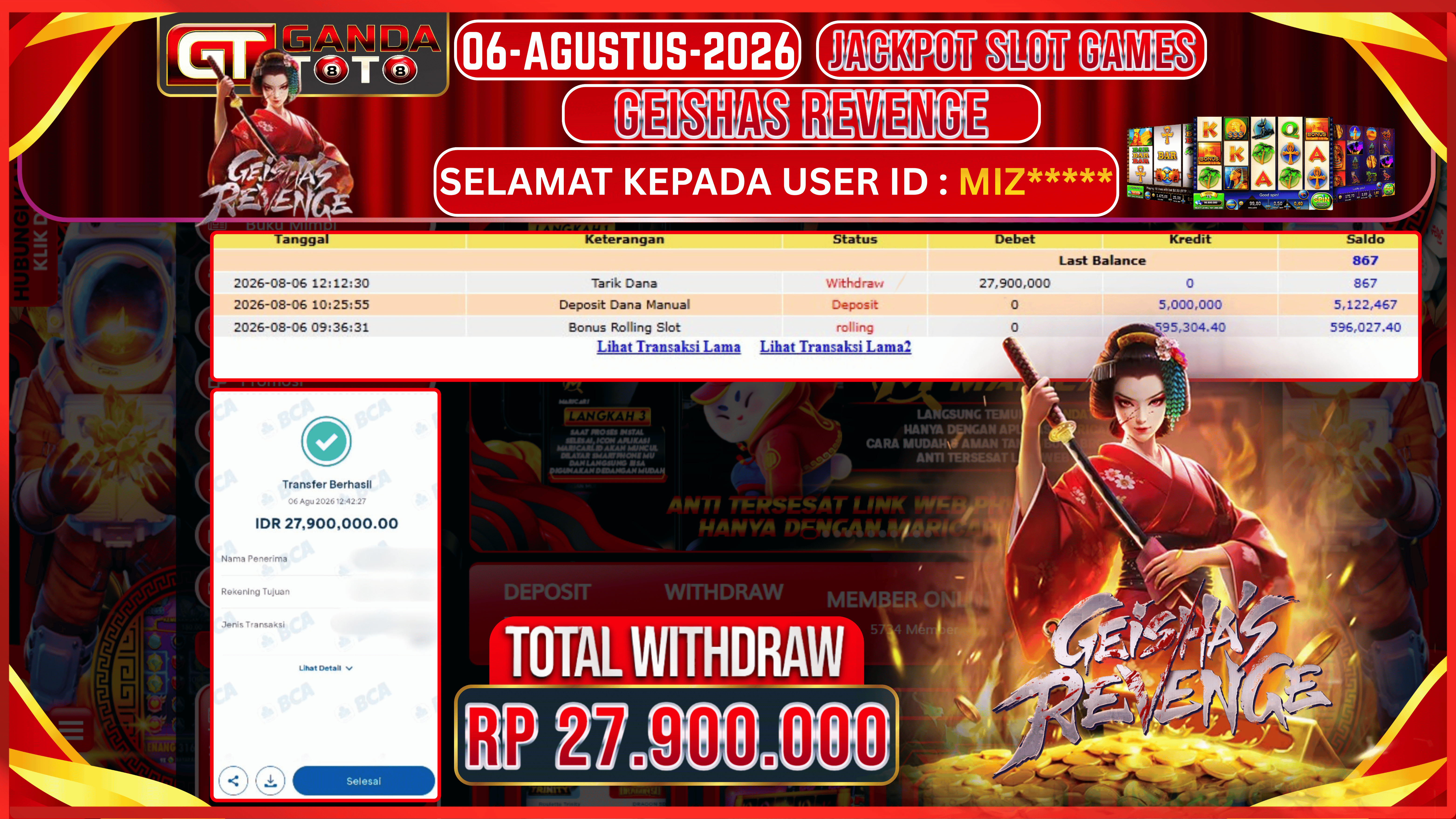 JACKPOT SLOT GEISHAS REVENGE HINGGA 27.9 JUTA, 06 AGUSTUS 2026