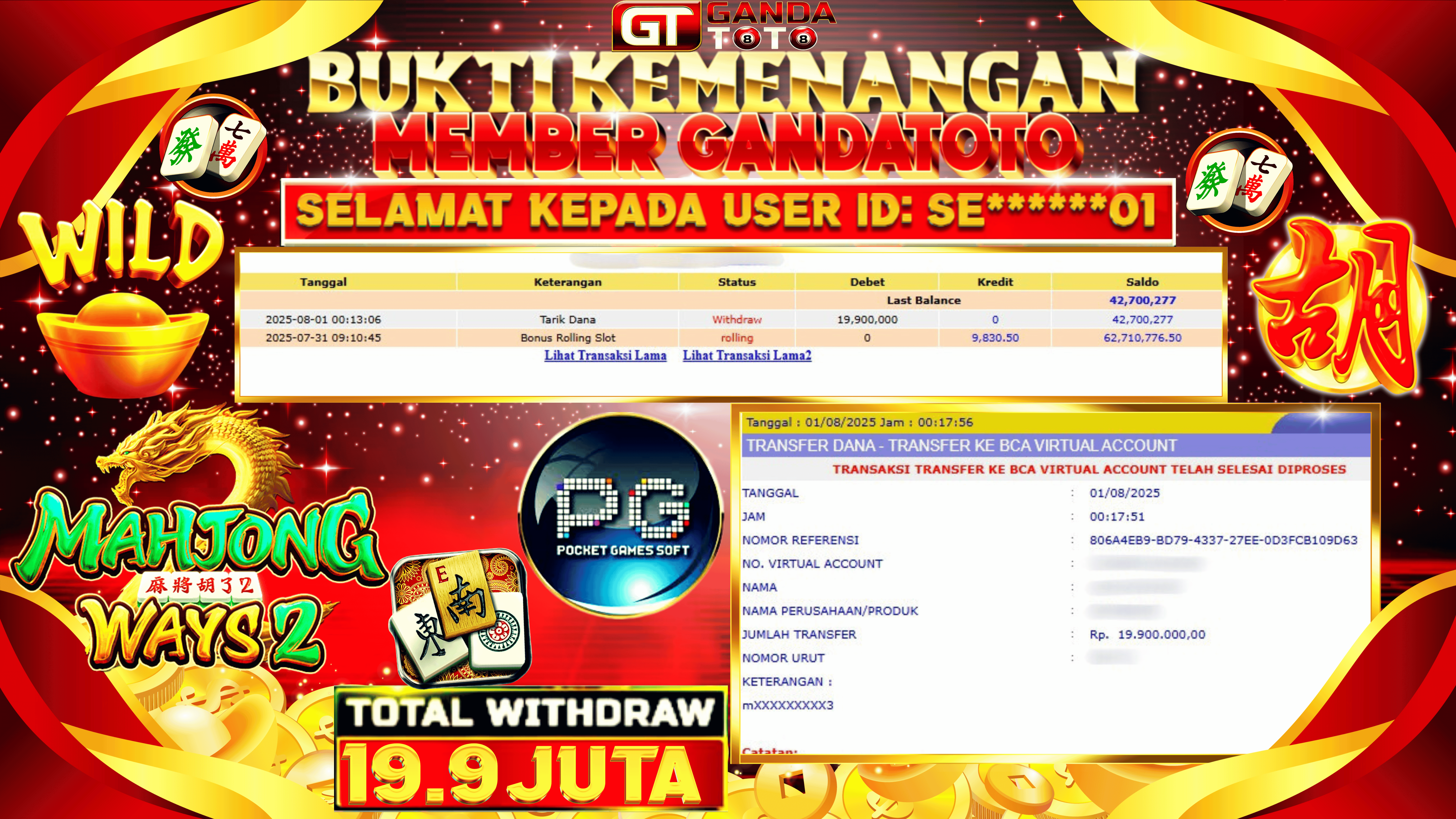 JACKPOT SLOT MAHJONG WAYS 2 HINGGA 19.9 JUTA, 01 AGUSTUS 2025