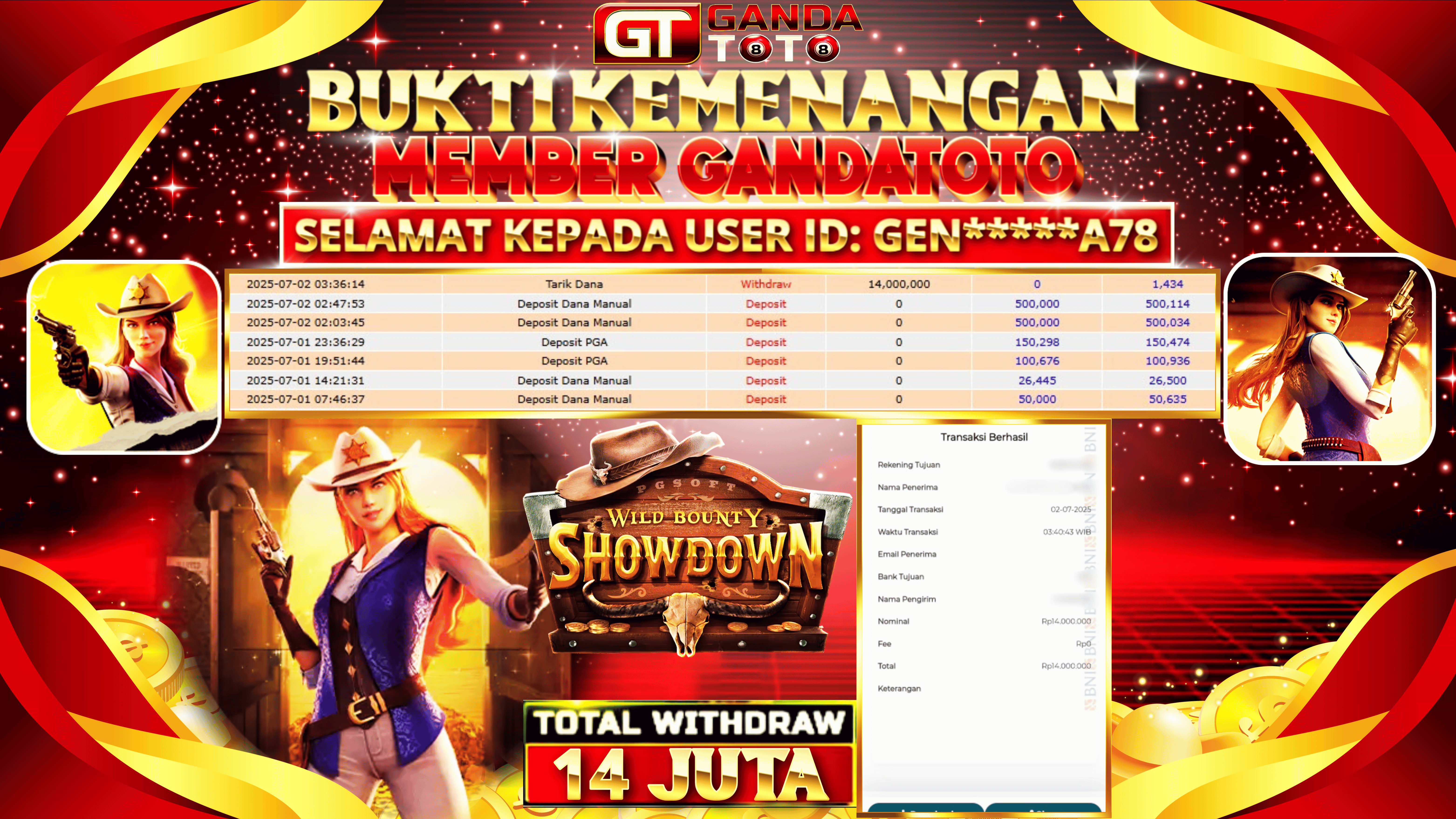 JACKPOT SLOT WILD BOUNTY SHOWDOWN HINGGA 14 JUTA, 02 JULI 2025