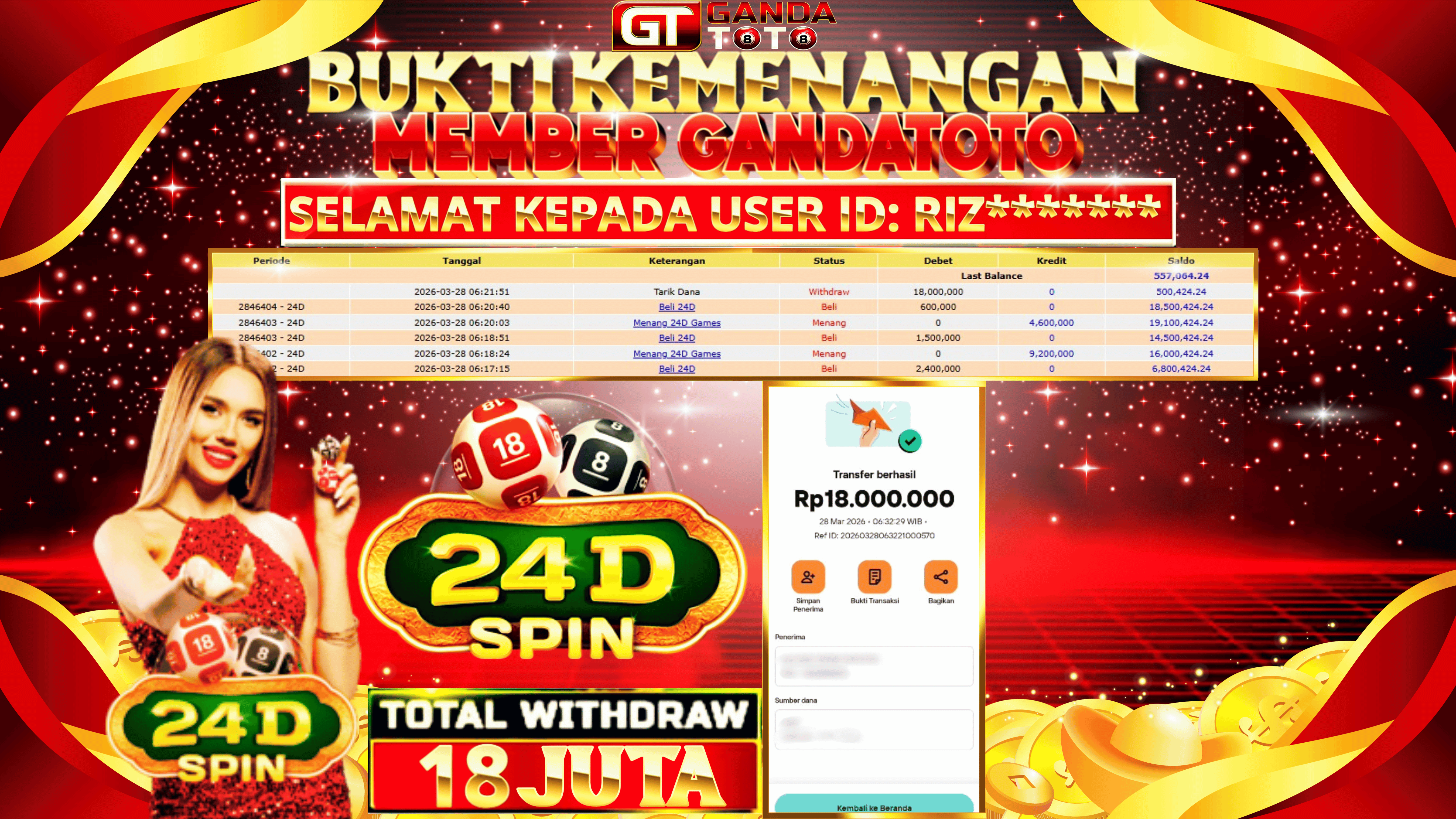 JACKPOT LIVE CASINO 24D SPIN HINGGA 18 JUTA, 29 MARET 2026