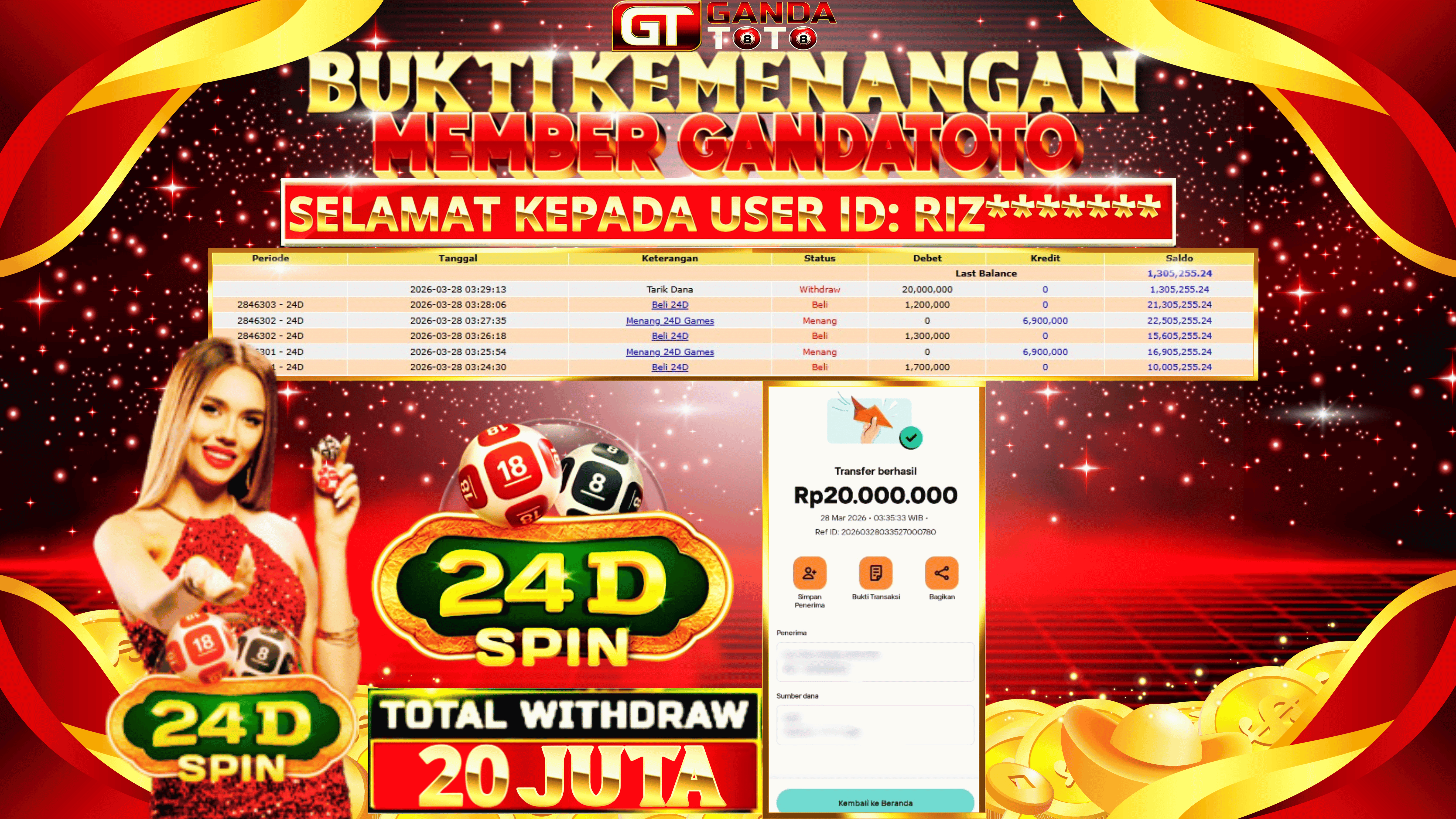 JACKPOT LIVE CASINO 24D SPIN HINGGA 20 JUTA, 29 MARET 2026