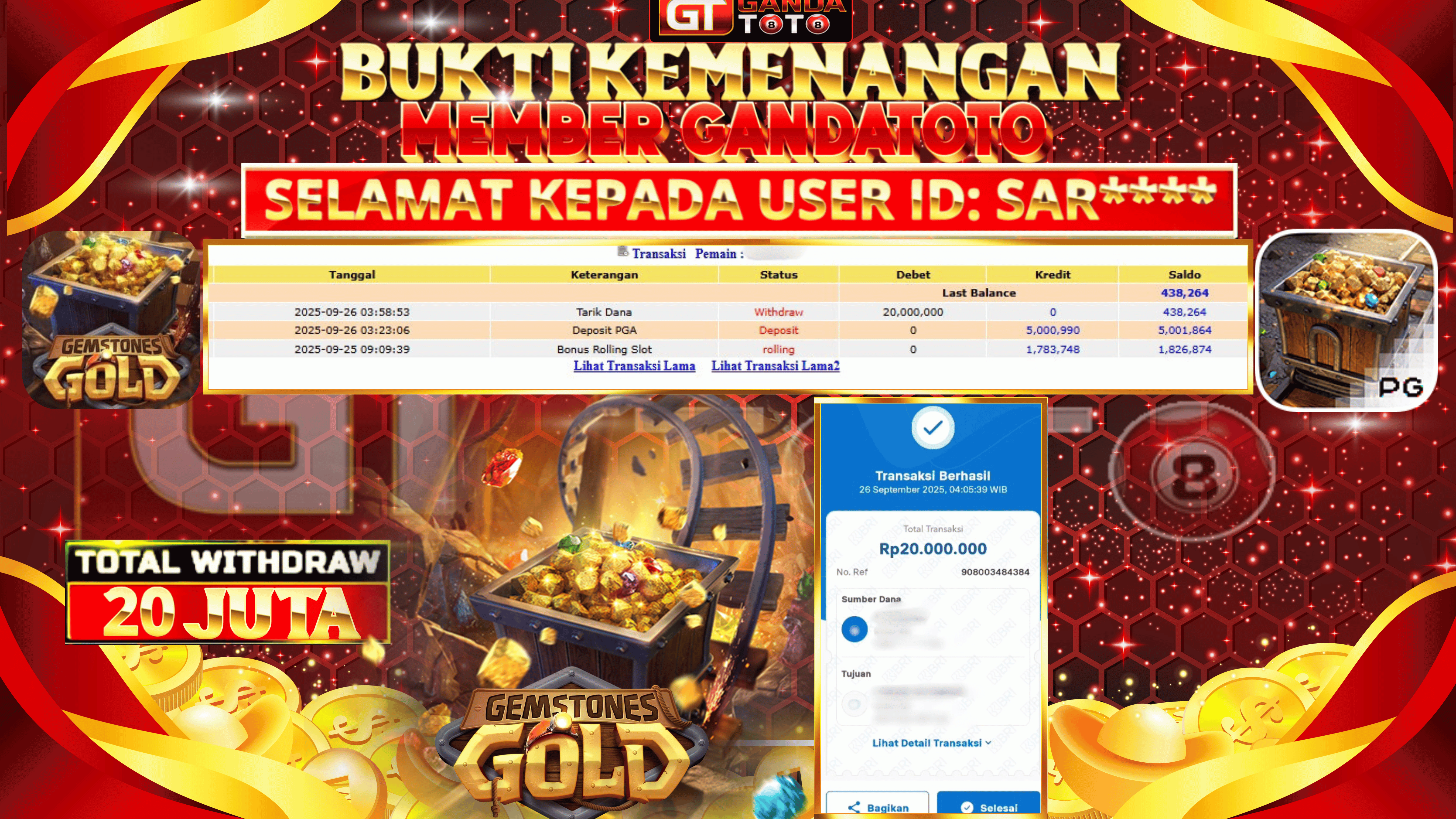 JACKPOT SLOT GAMSTONES GOLD  HINGGA 20 JUTA, 26 SEPTEMBER 2025