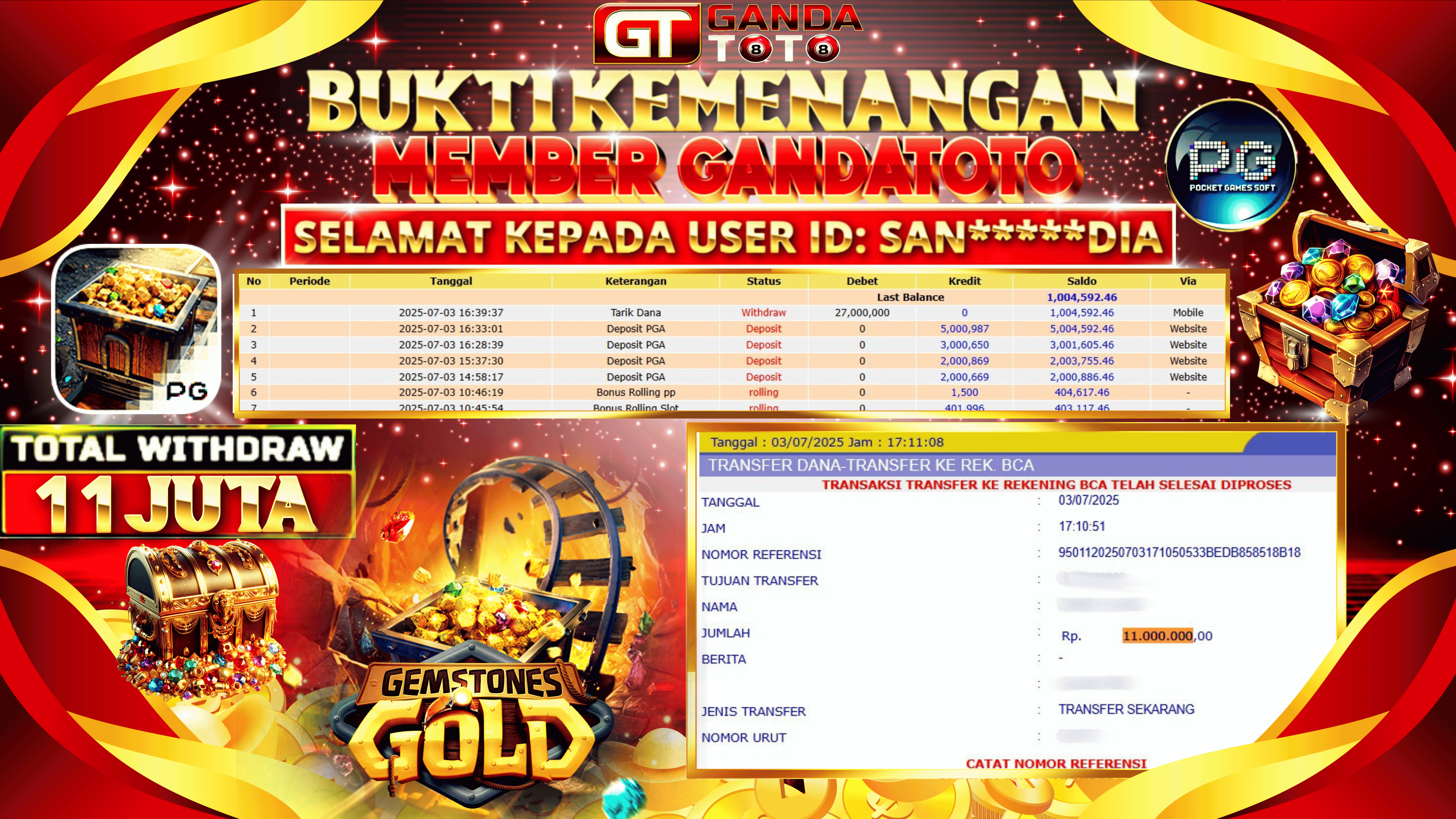 JACKPOT SLOT GEMSTONES GOLD HINGGA 11 JUTA, 03 JULI 2025