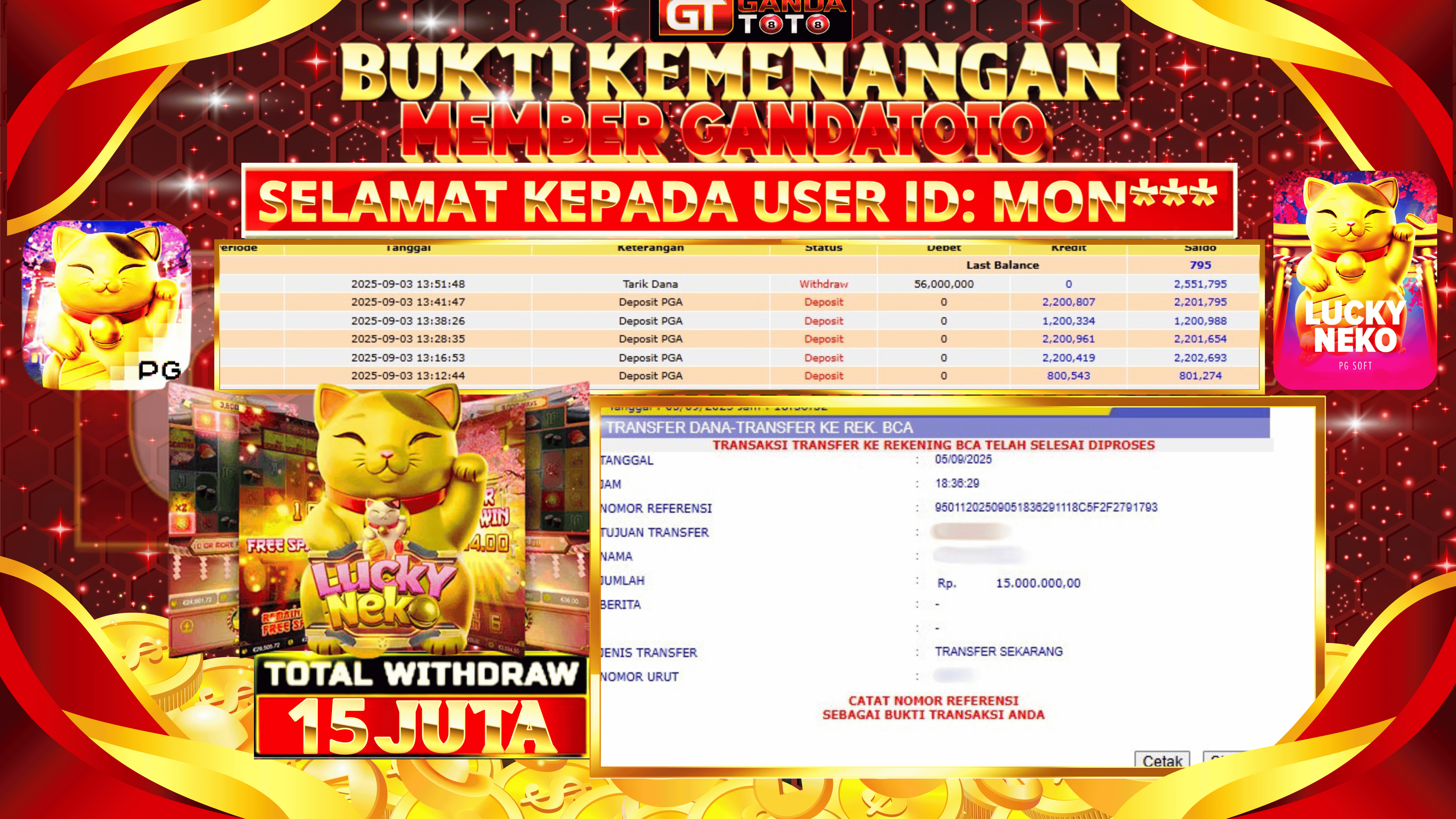 JACKPOT SLOT LUCKY NEKO HINGGA 15 JUTA, 05 SEPTEMBER 2025