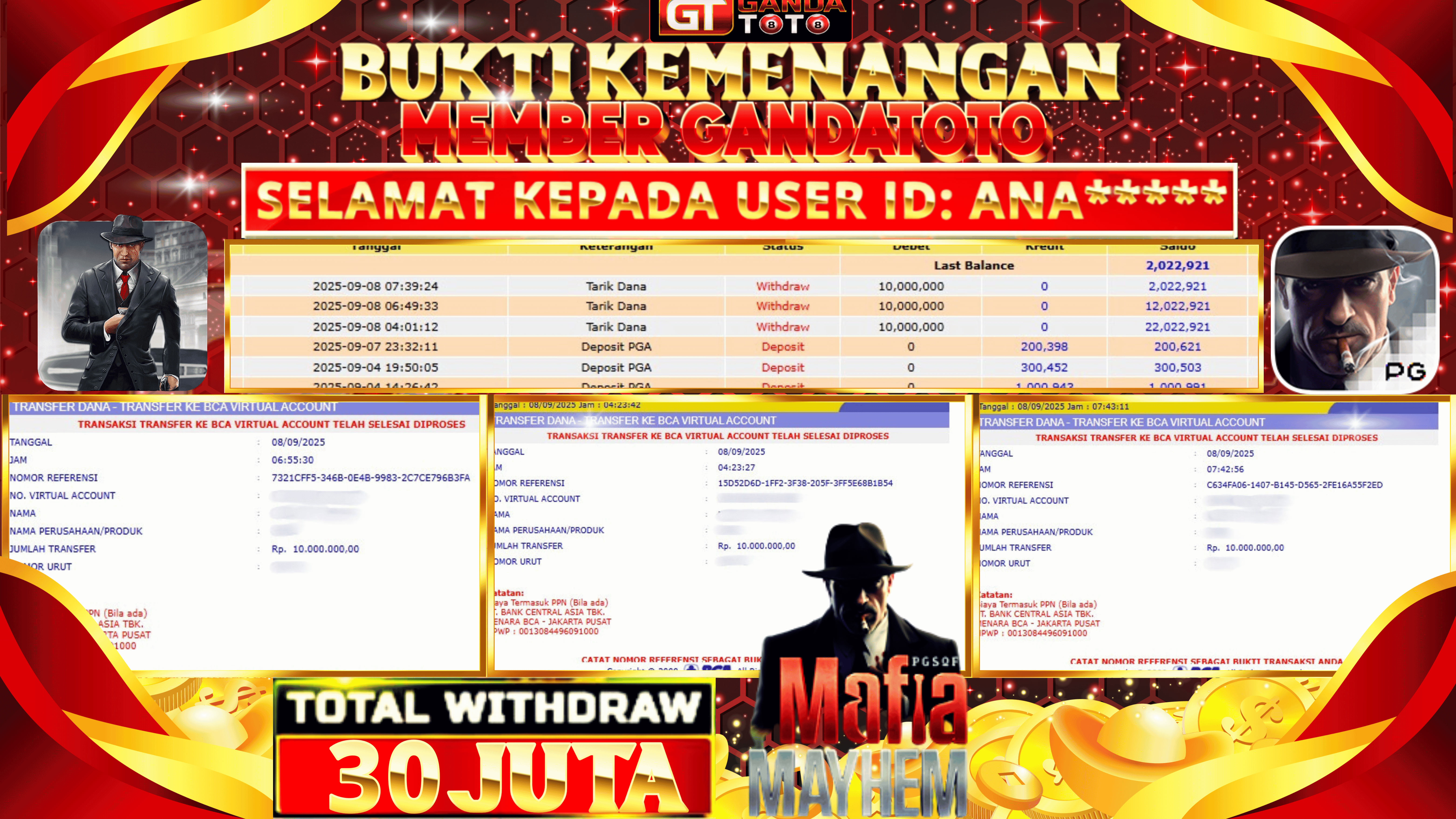 JACKPOT SLOT MAFIA MAYHEM HINGGA 30 JUTA, 08 SEPTEMBER 2025