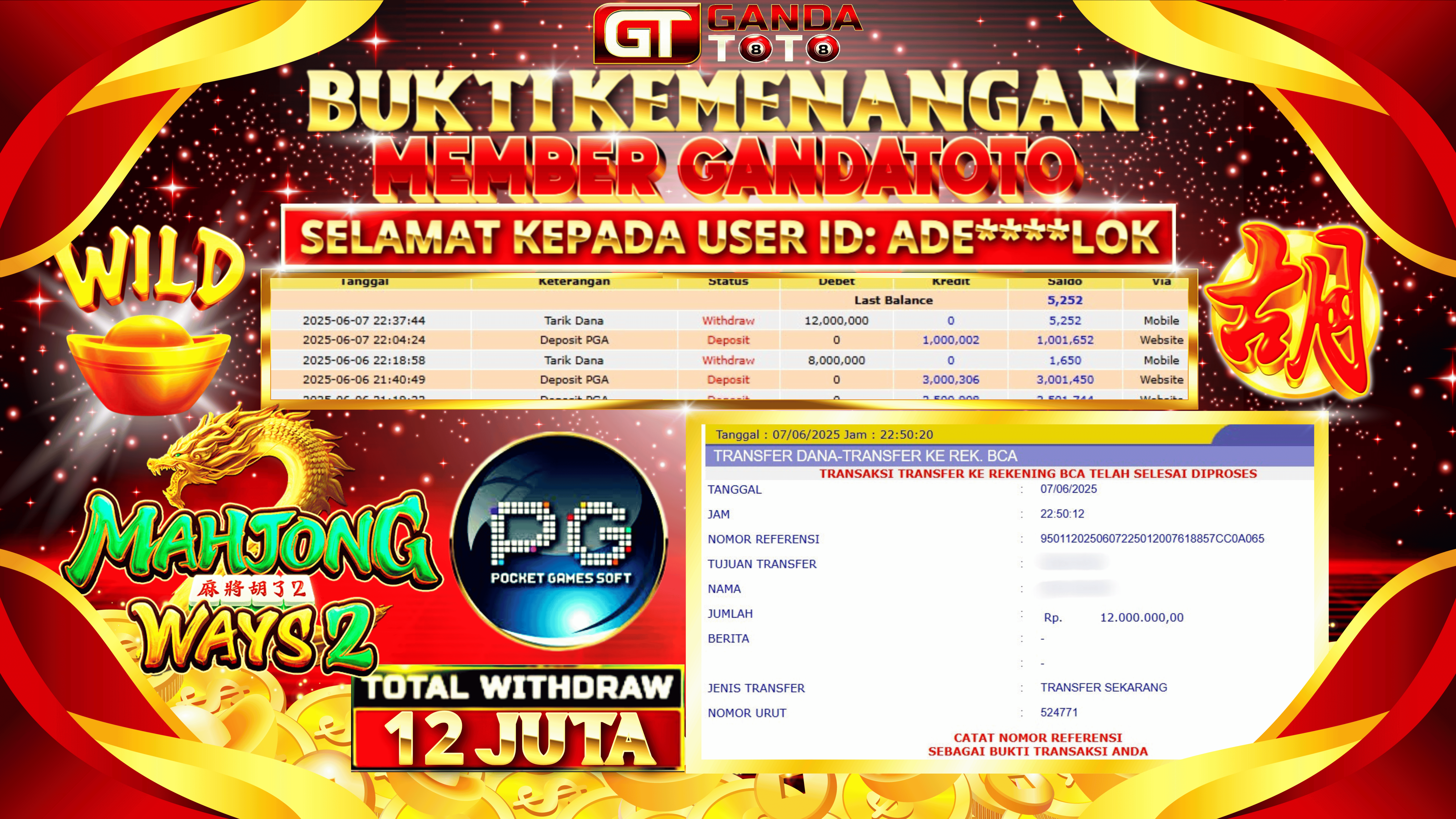 JACKPOT SLOT MAHJONG WAYS2 HINGGA 12 JUTA, 08 JUNI 2025