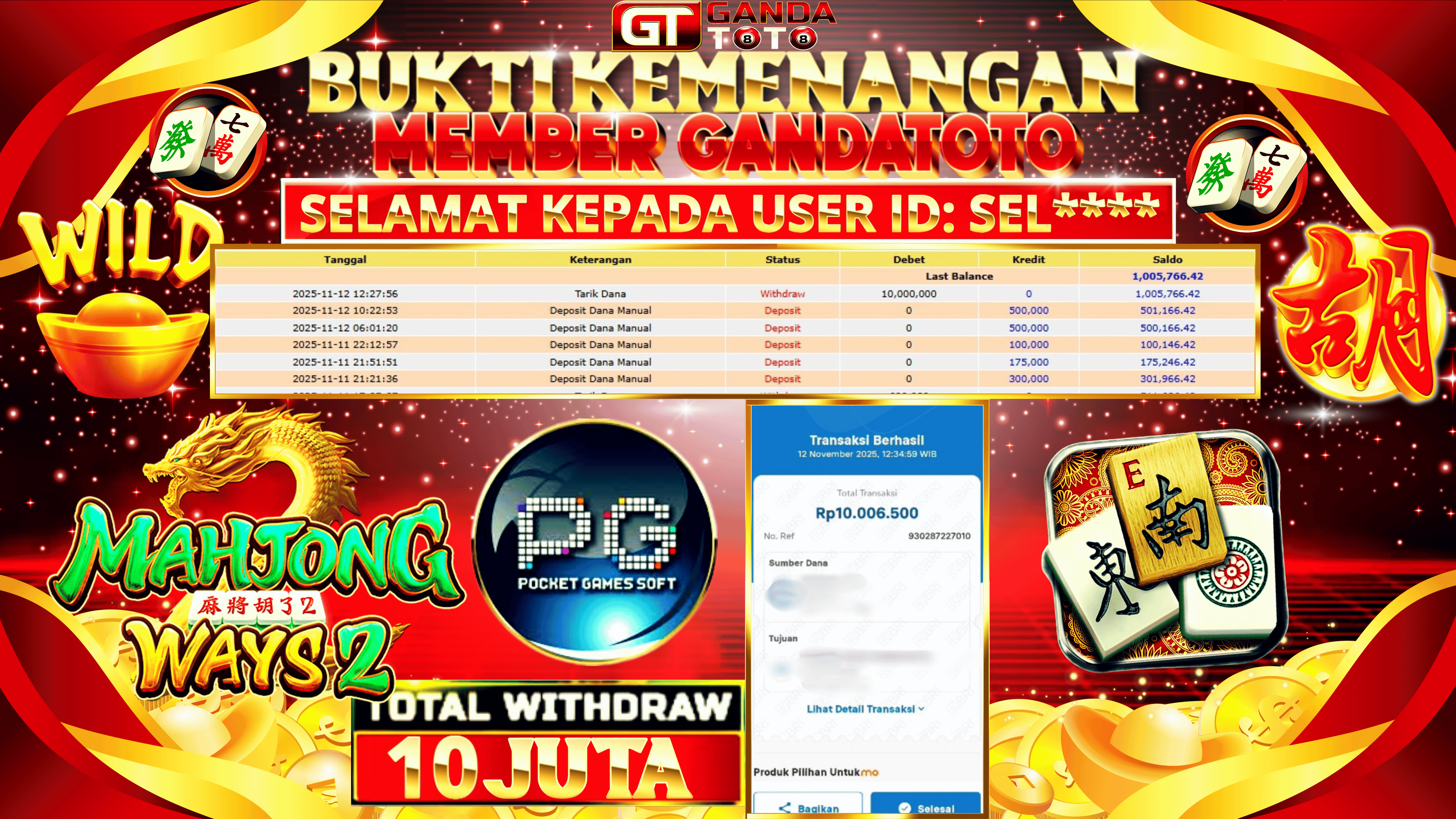 JACKPOT SLOT MAHJONG WINS2 HINGGA 10 JUTA, 12 NOVEMBER 2025