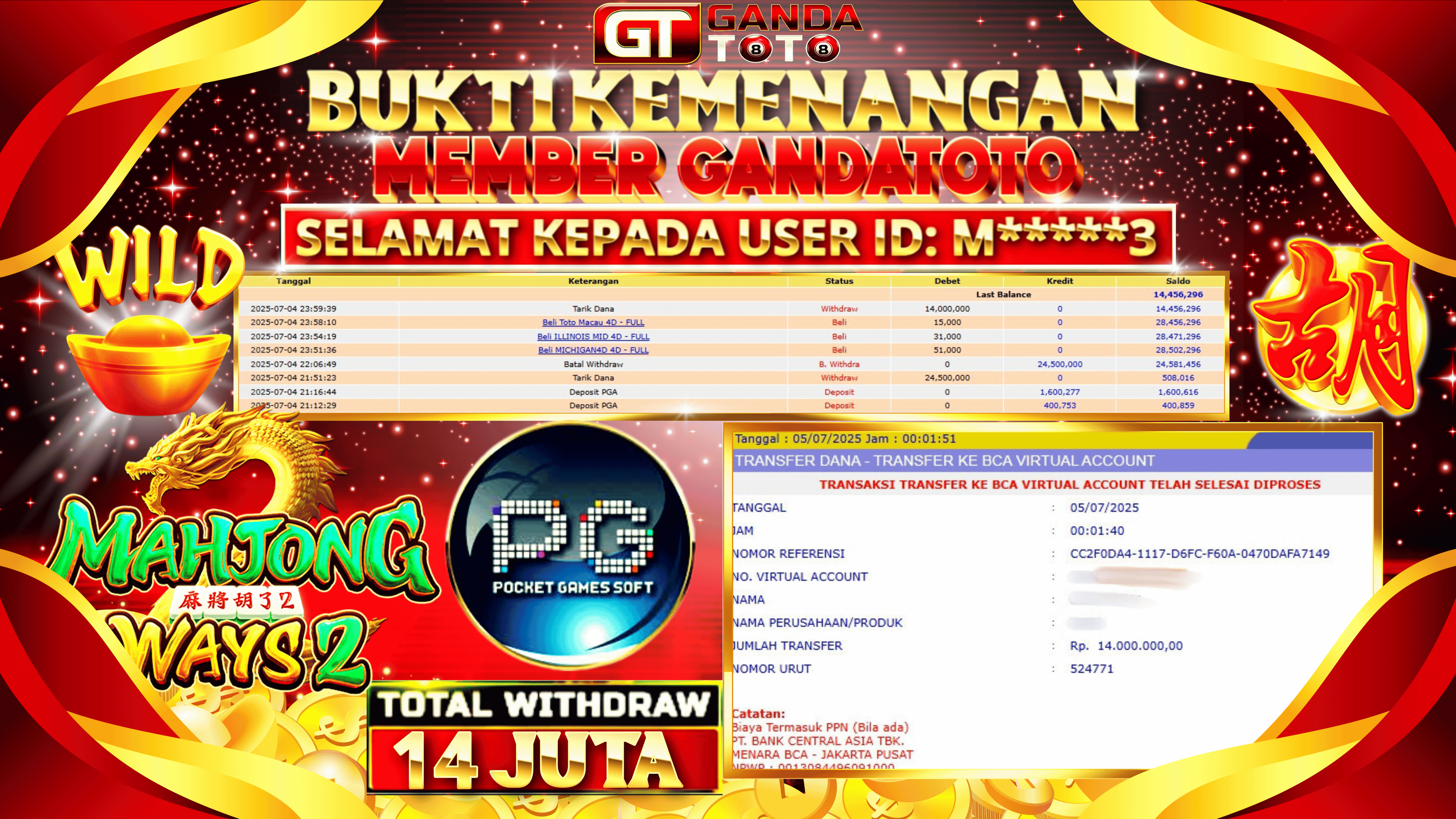 JACKPOT SLOT MAHJONG WAYS2 HINGGA 14 JUTA, 05 JULI 2025