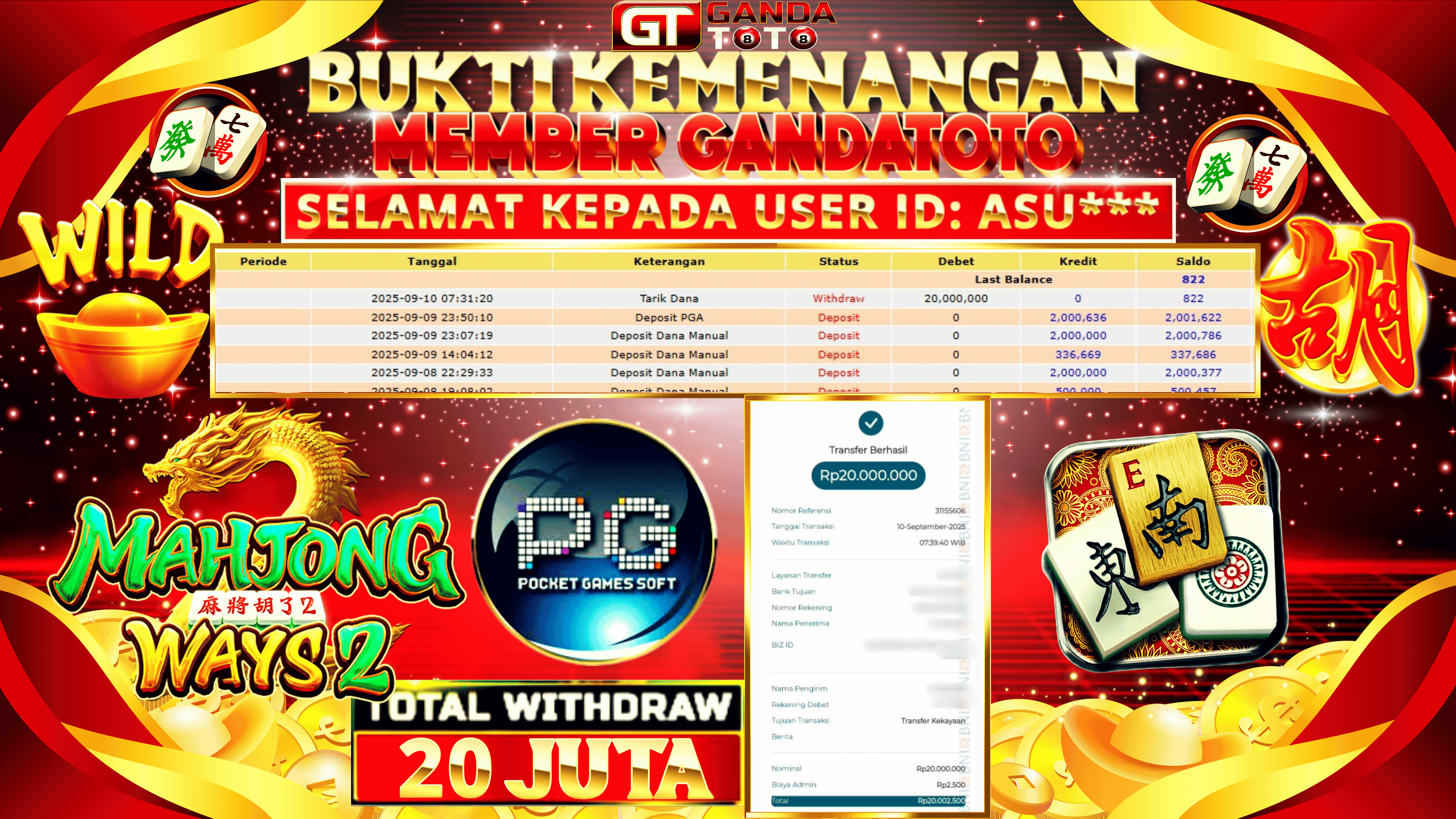 JACKPOT SLOT MAHJONG WINS 2 HINGGA 20 JUTA, 10 SEPTEMBER 2025