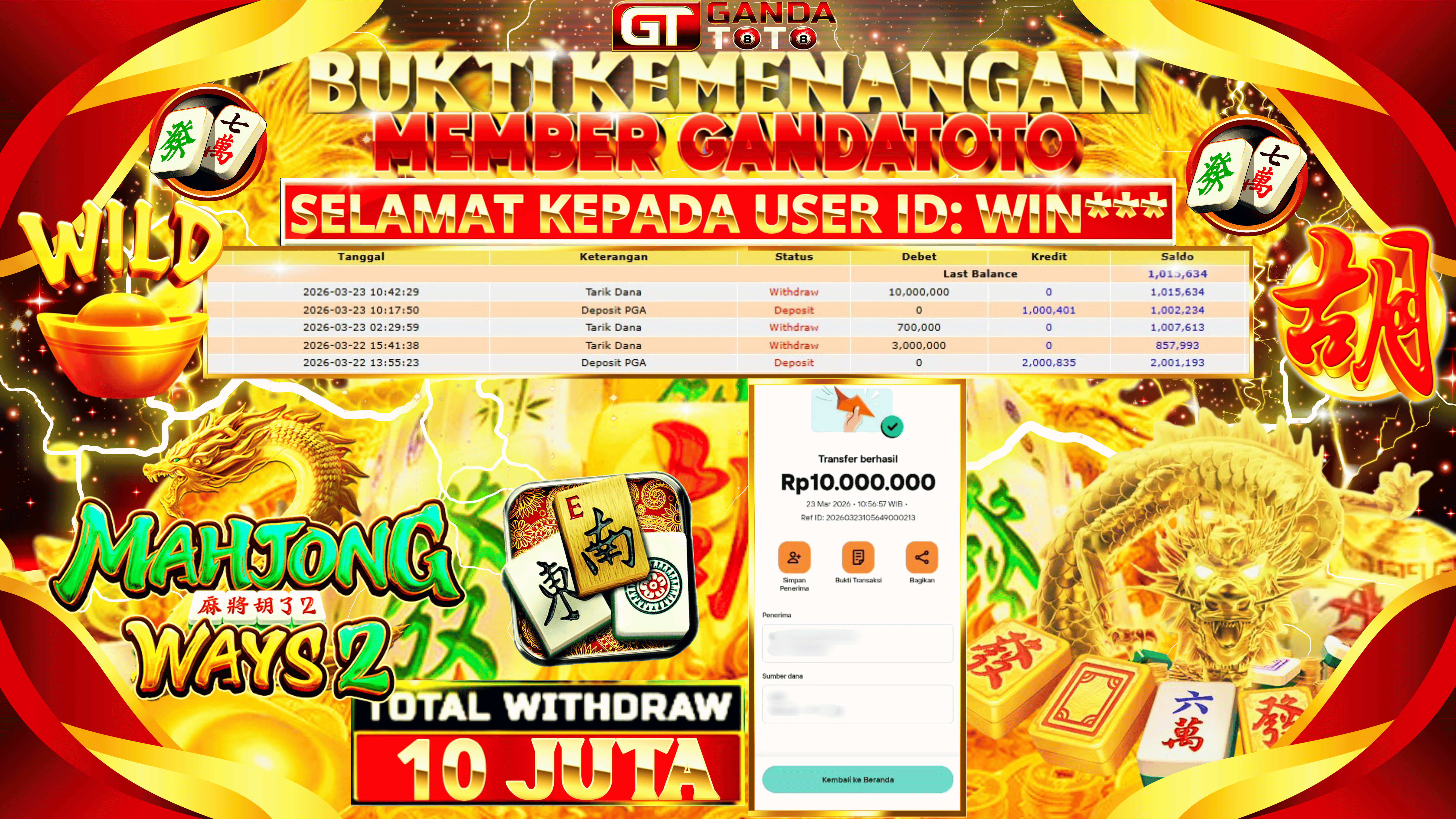 JACKPOT SLOT MAHJONG WAYS 2 HINGGA 10 JUTA, 29 MARET 2026