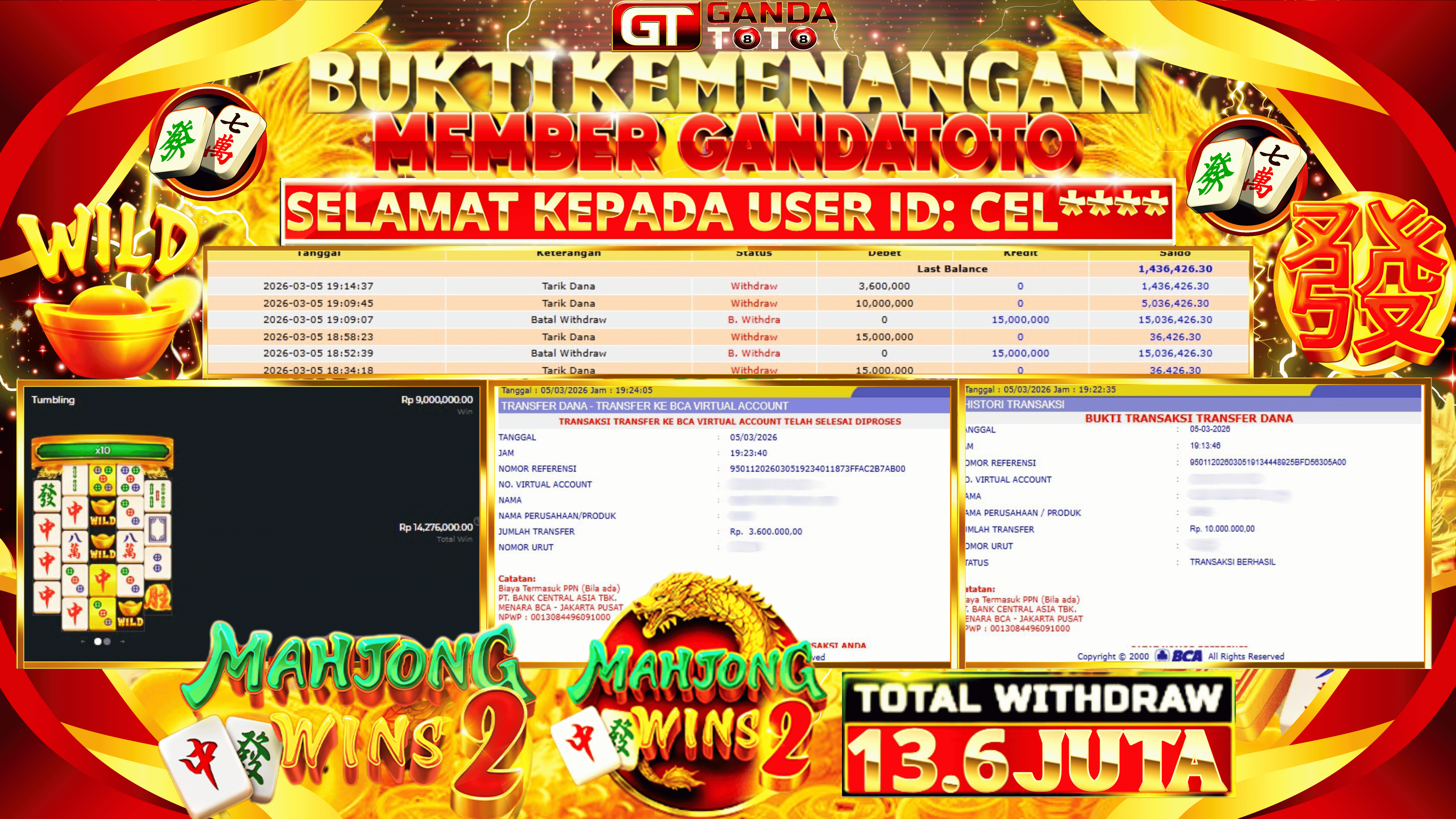 JACKPOT SLOT MAHJONG WINS 2 HINGGA 13.6 JUTA, 06 MARET 2026
