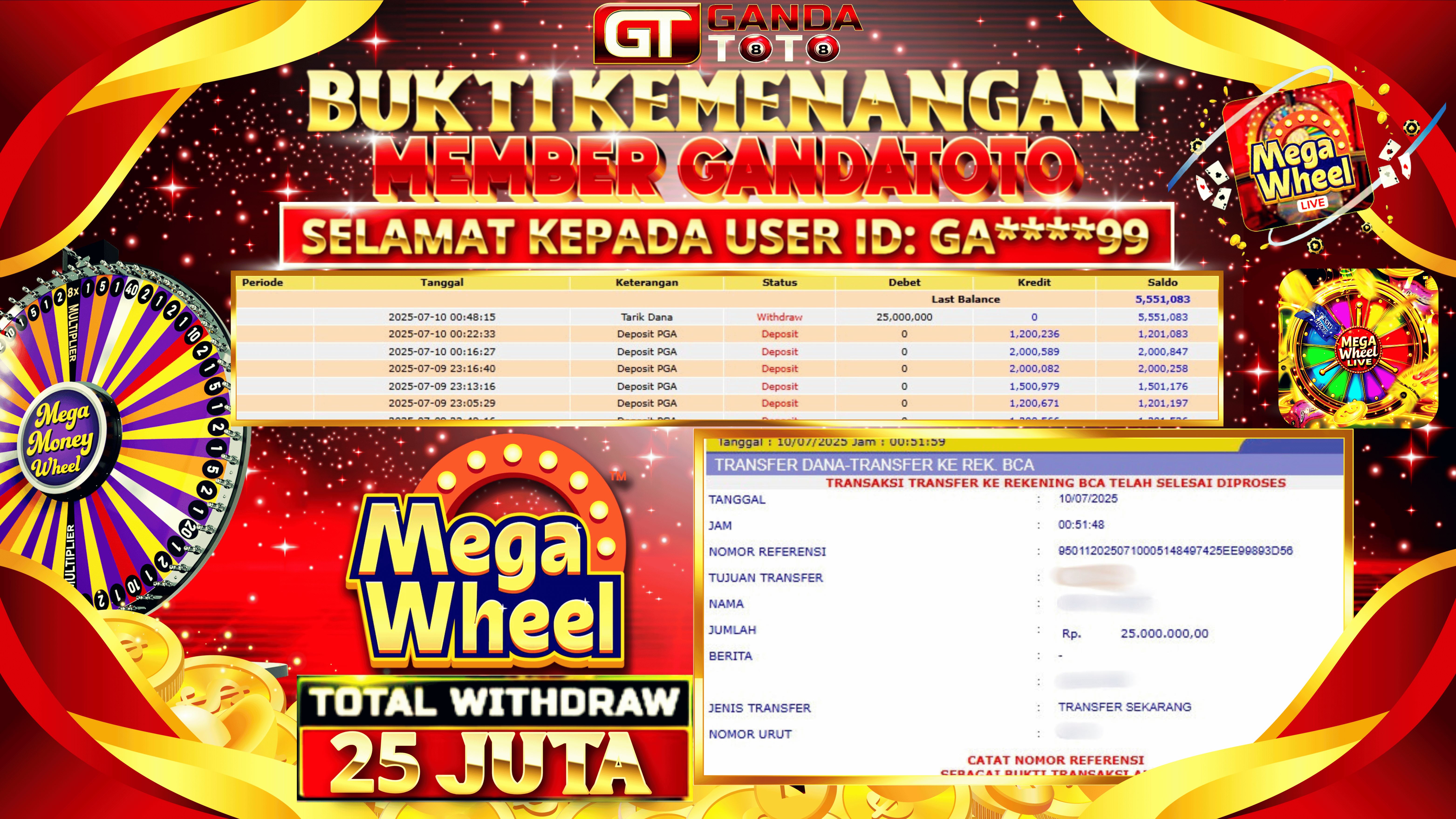 JACKPOT LIVE GAME MEGA WHEEL HINGGA 25 JUTA, 10 JULI 2025