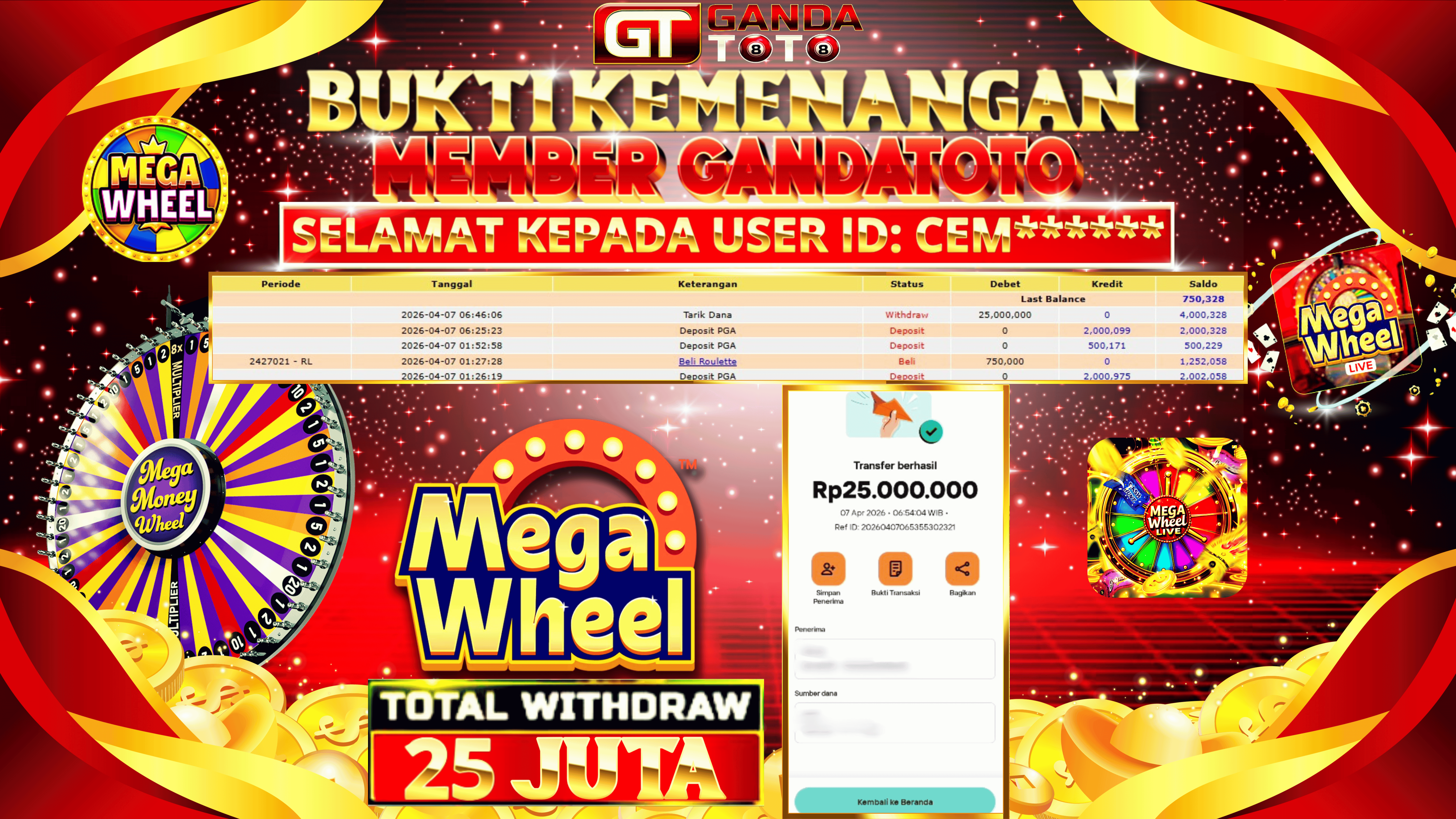 JACKPOT LIVE GAMES PRAGMATIC MEGA WHEEL HINGGA 25 JUTA, 08 APRIL 2026