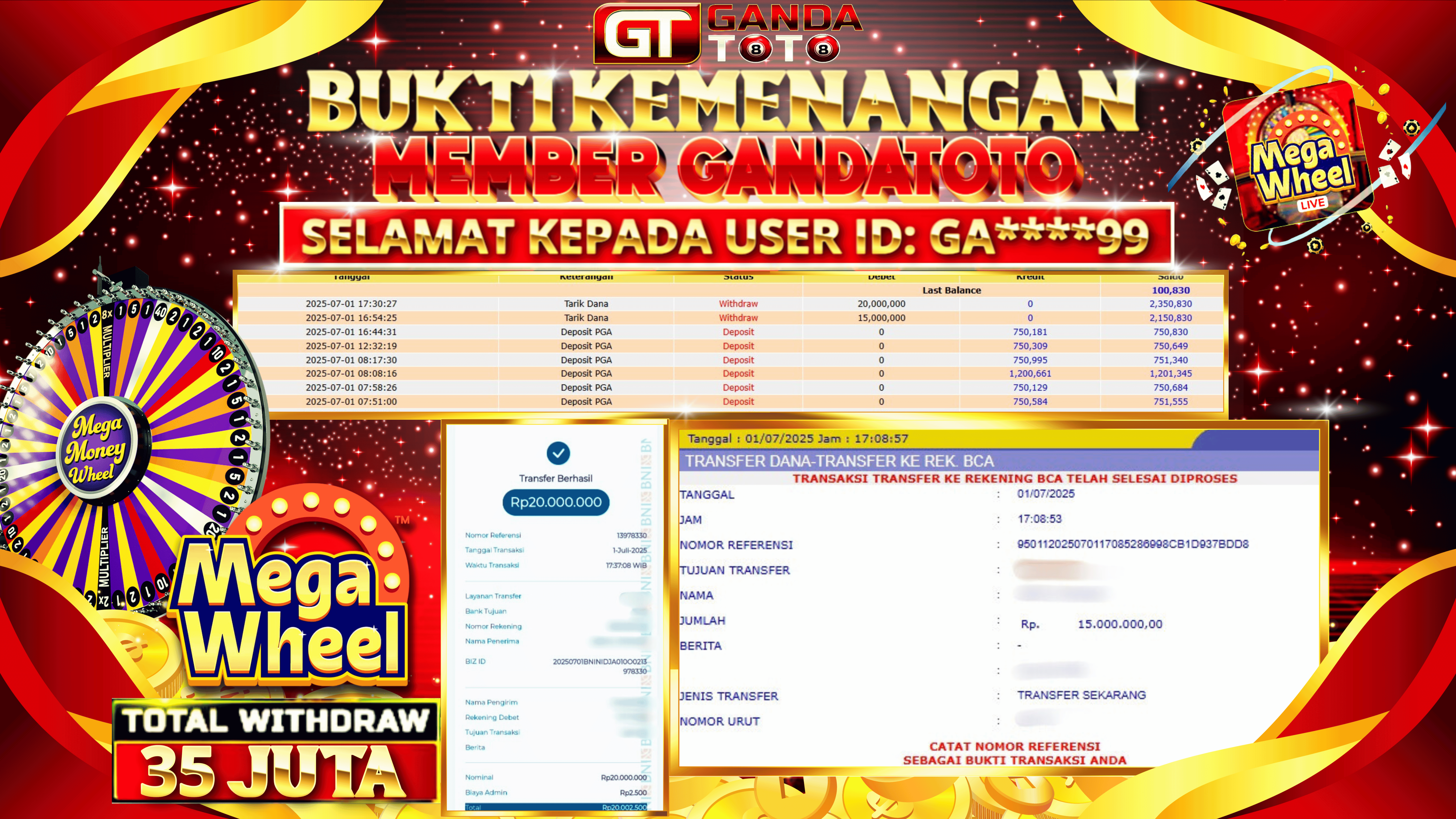 JACKPOT LIVE GAME MEGA WHEEL HINGGA 35 JUTA, 01 JULI 2025