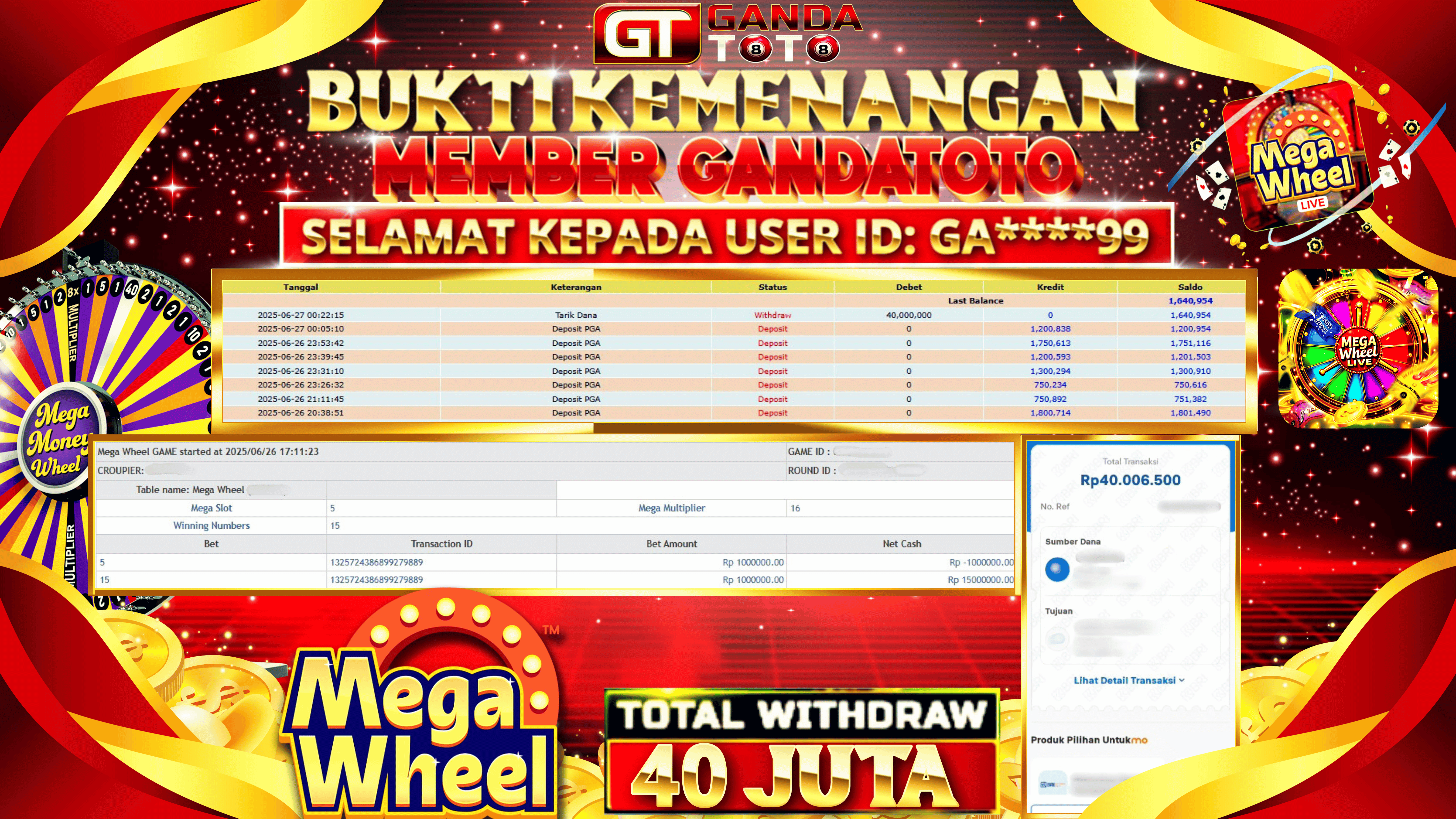 JACKPOT LIVE GAME MEGA WHEEL HINGGA 40 JUTA, 27 JUNI 2025