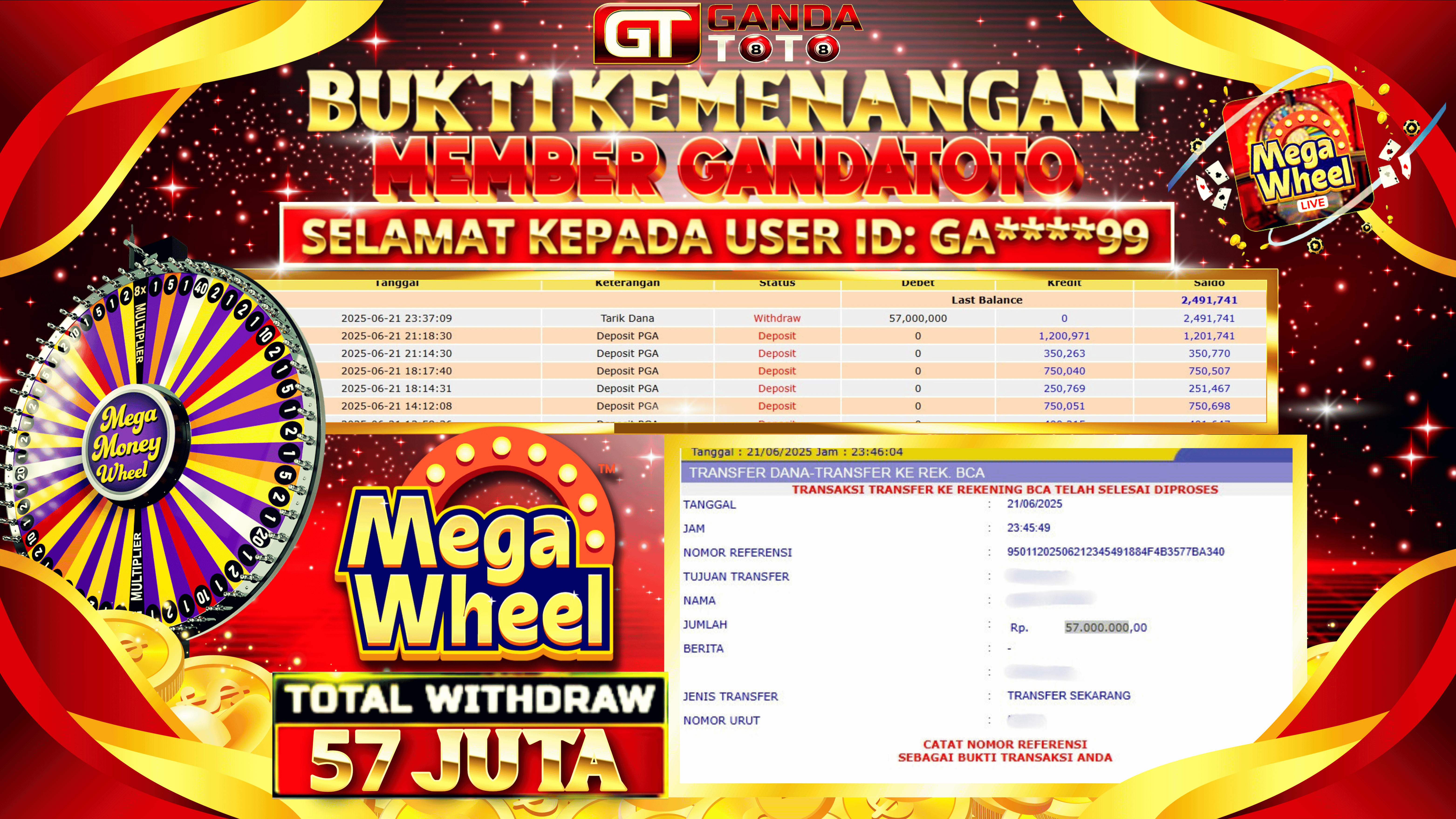 JACKPOT LIVE GAME MEGA WHEEL HINGGA 57 JUTA, 22 JUNI 2025