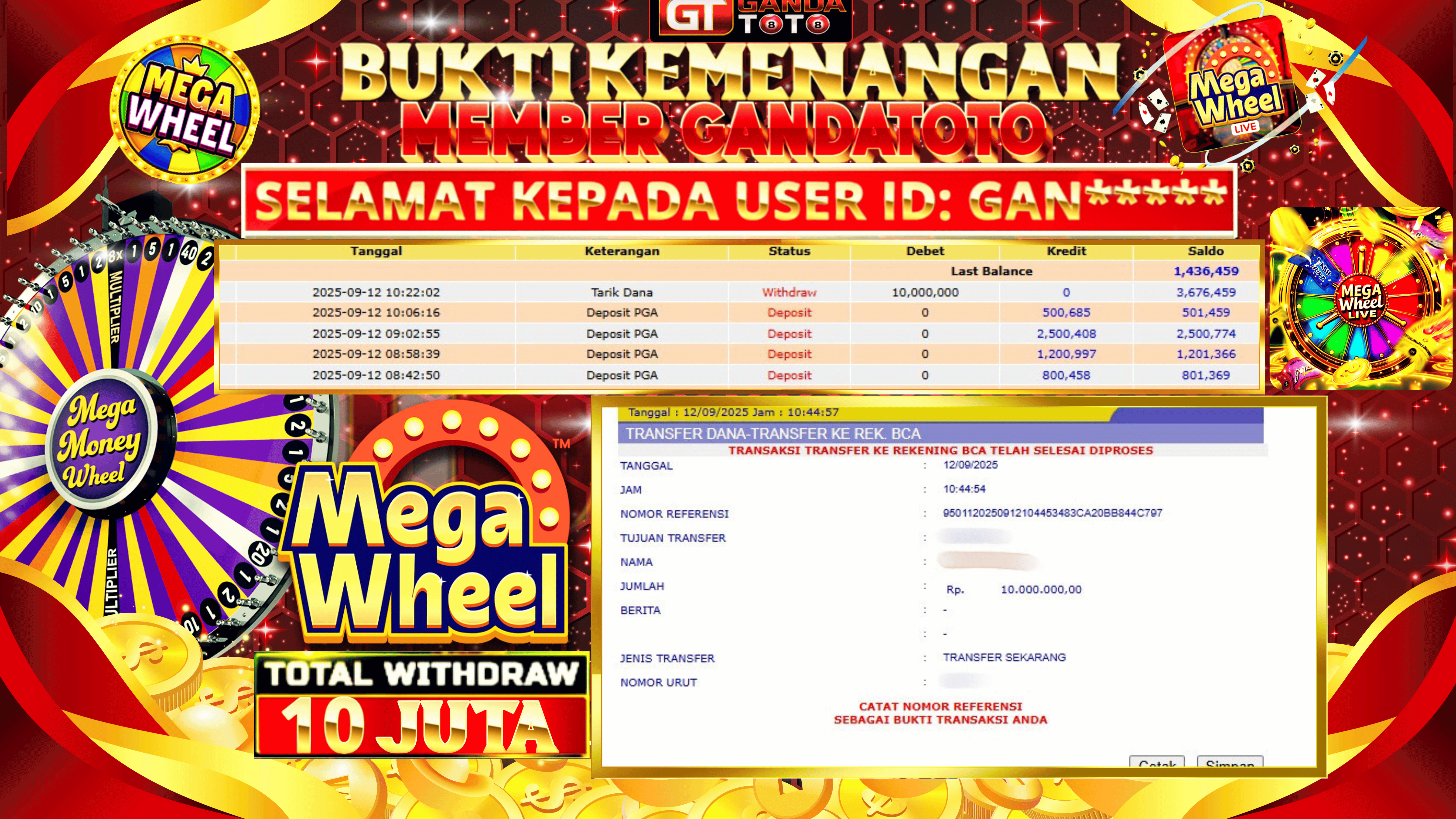 JACKPOT LIVE GAME MEGA WHEEL HINGGA 10 JUTA, 12 SEPTEMBER 2025