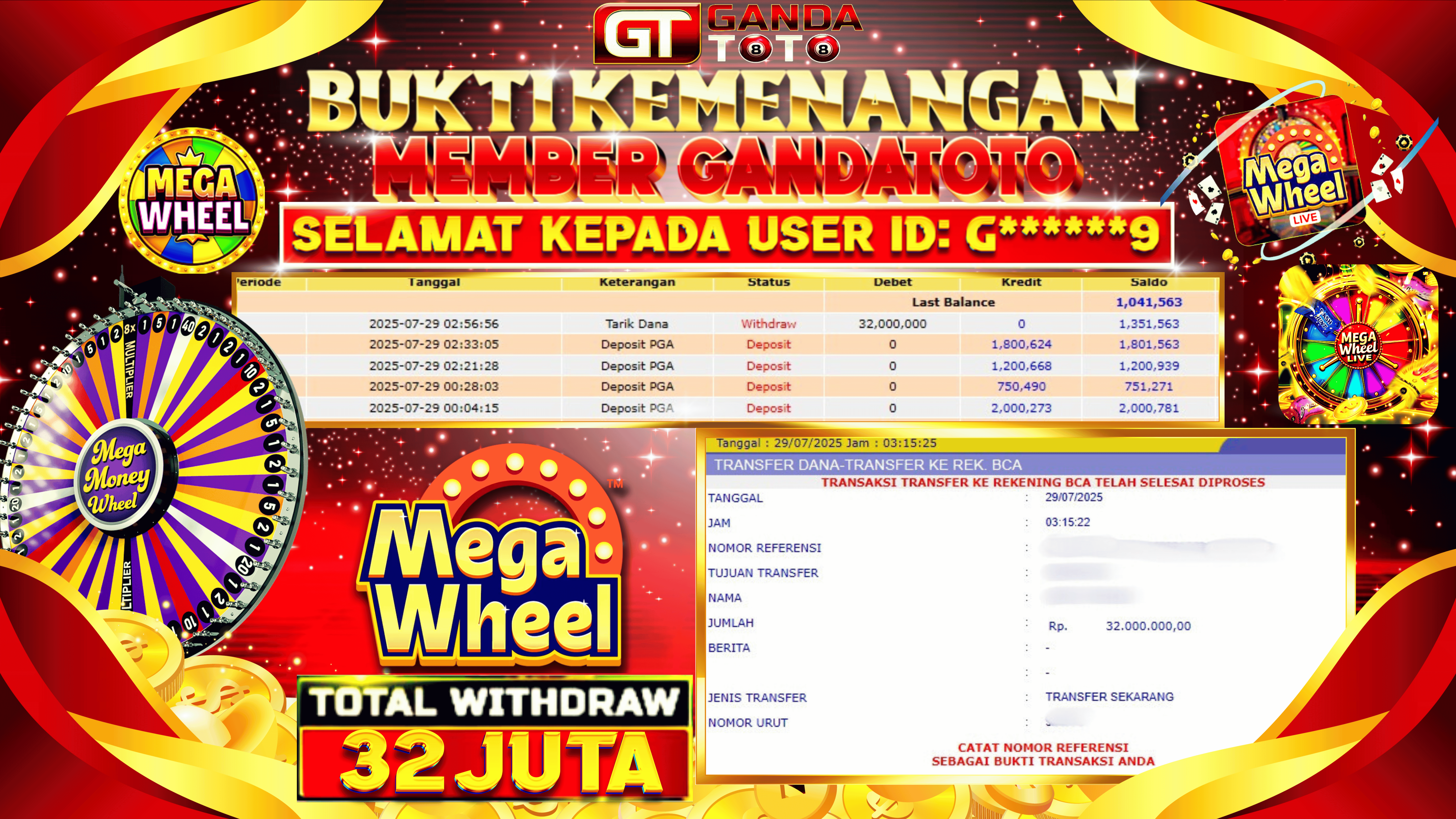 JACKPOT LIVE GAME MEGA WHEEL HINGGA 32 JUTA, 29 JULI 2025
