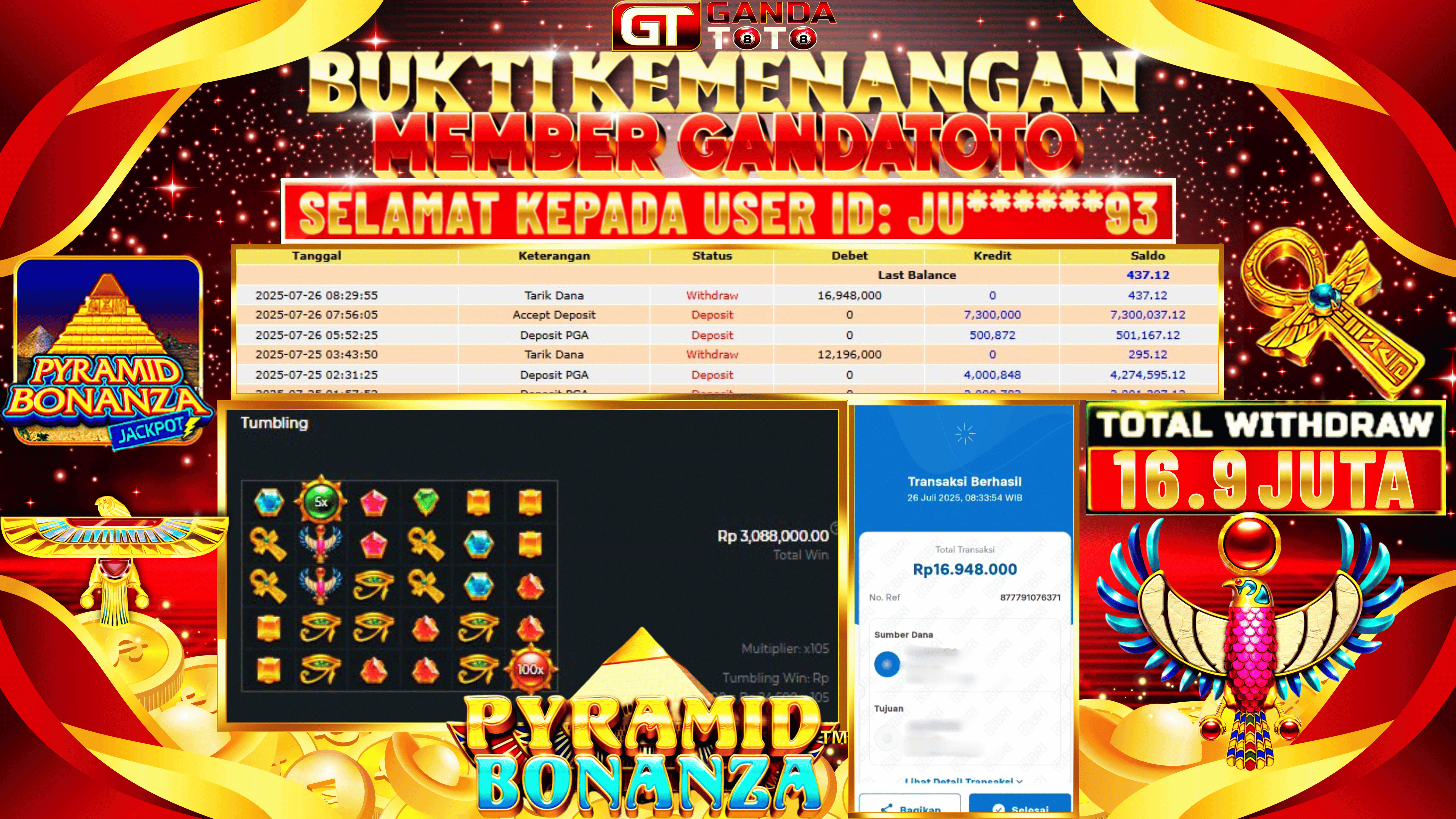 JACKPOT SLOT PIRAMID BONANZA HINGGA 16.9 JUTA, 26 JULI 2025
