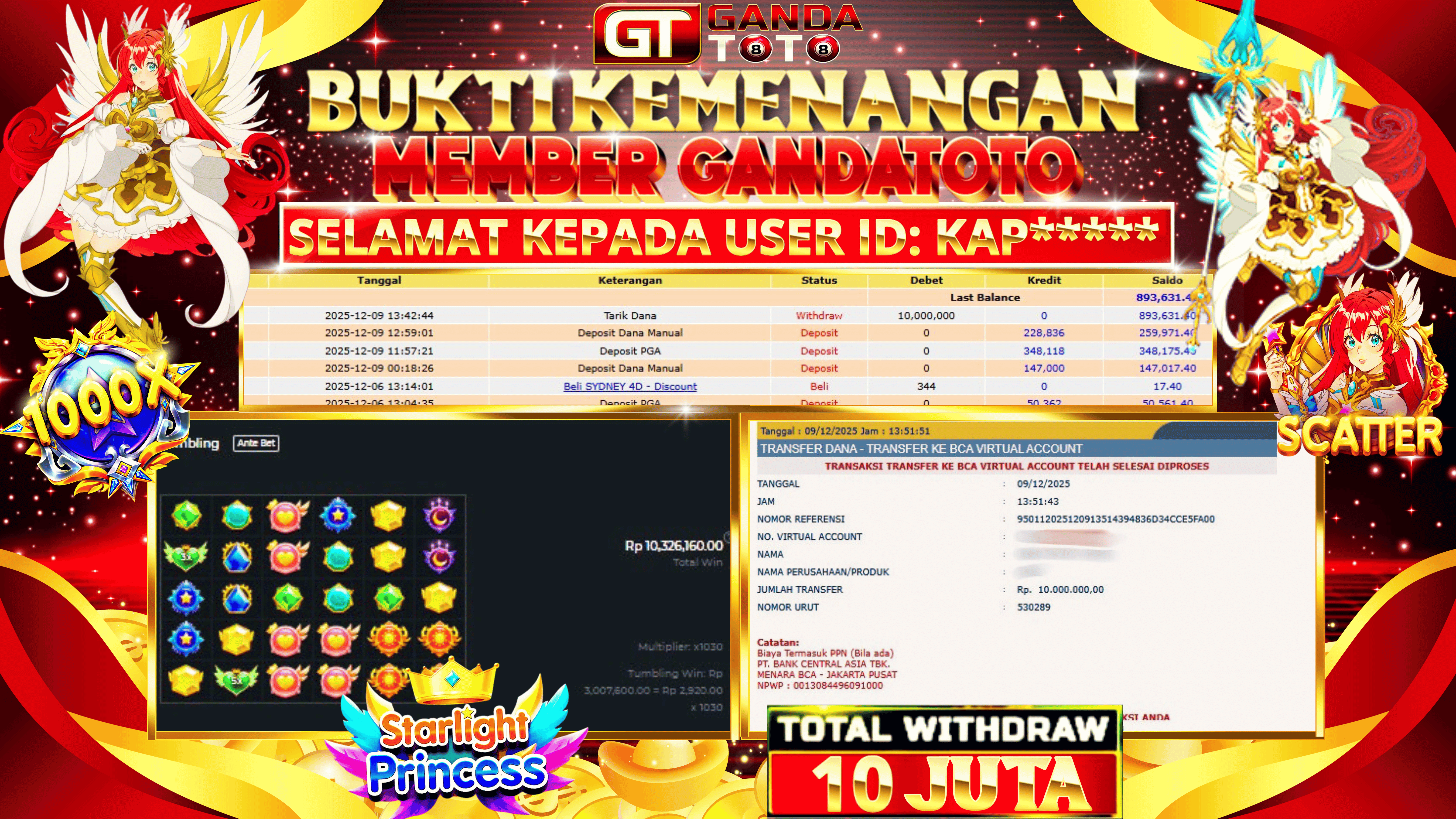 JACKPOT SLOT STARLIGHT PRINCESS HINGGA 10 JUTA, 10 DESEMBER 2025
