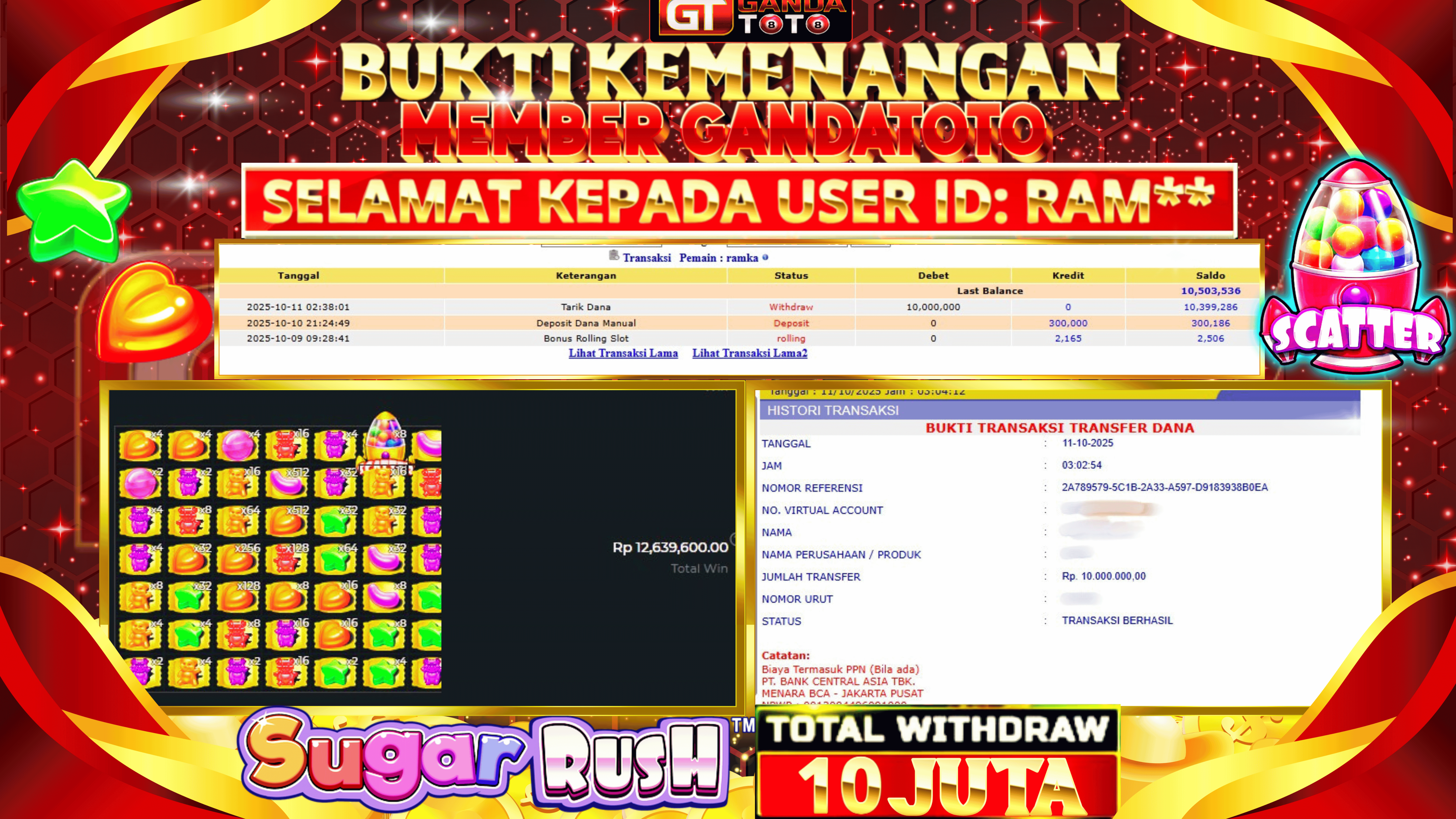 JACKPOT SLOT SUGAR RUSH 1000 HINGGA 10 JUTA,  11 OKTOBER 2025