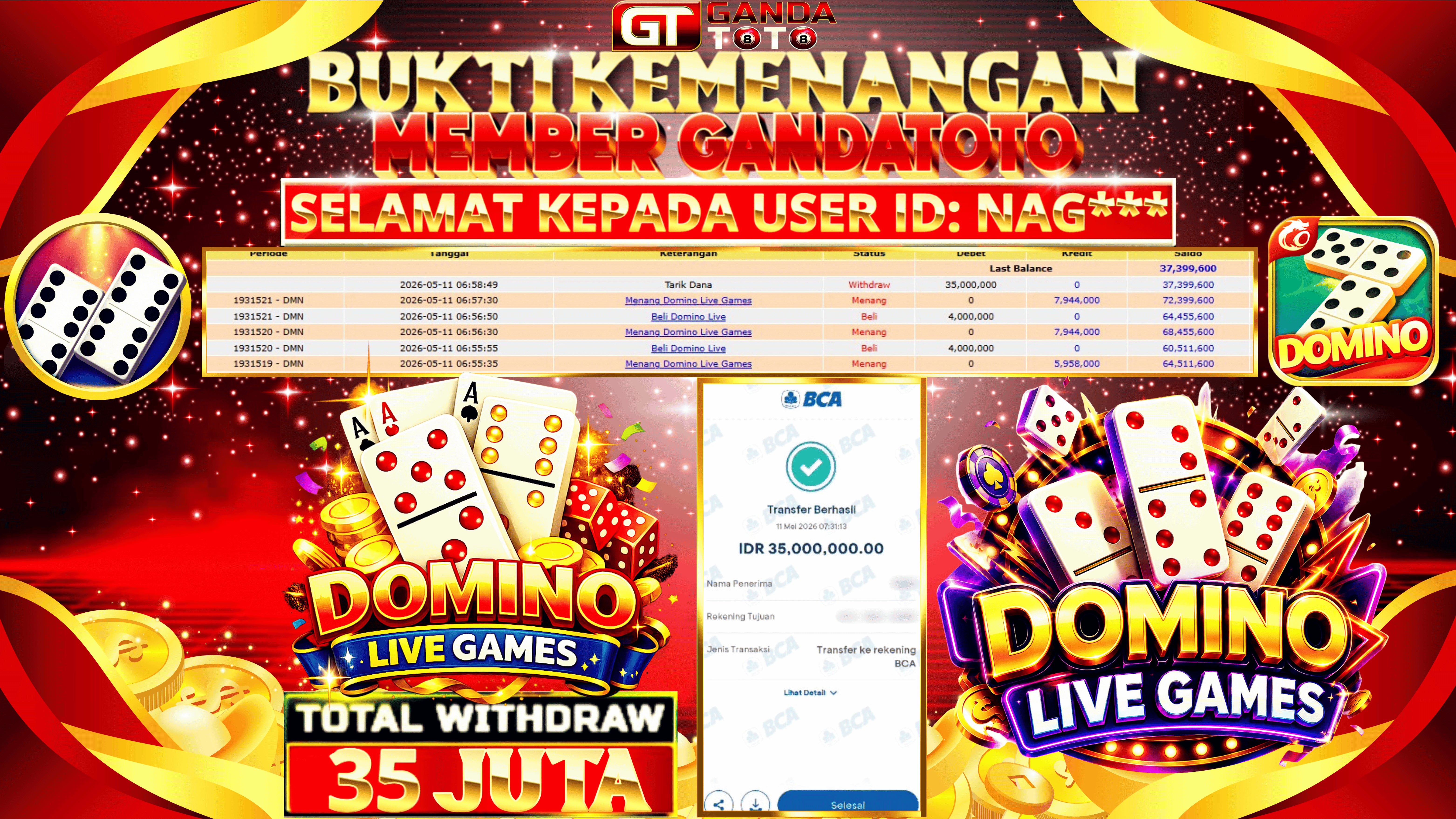 JACKPOT DOMINO LIVE GAMES HINGGA 35 JUTA, 11 MEI 2026