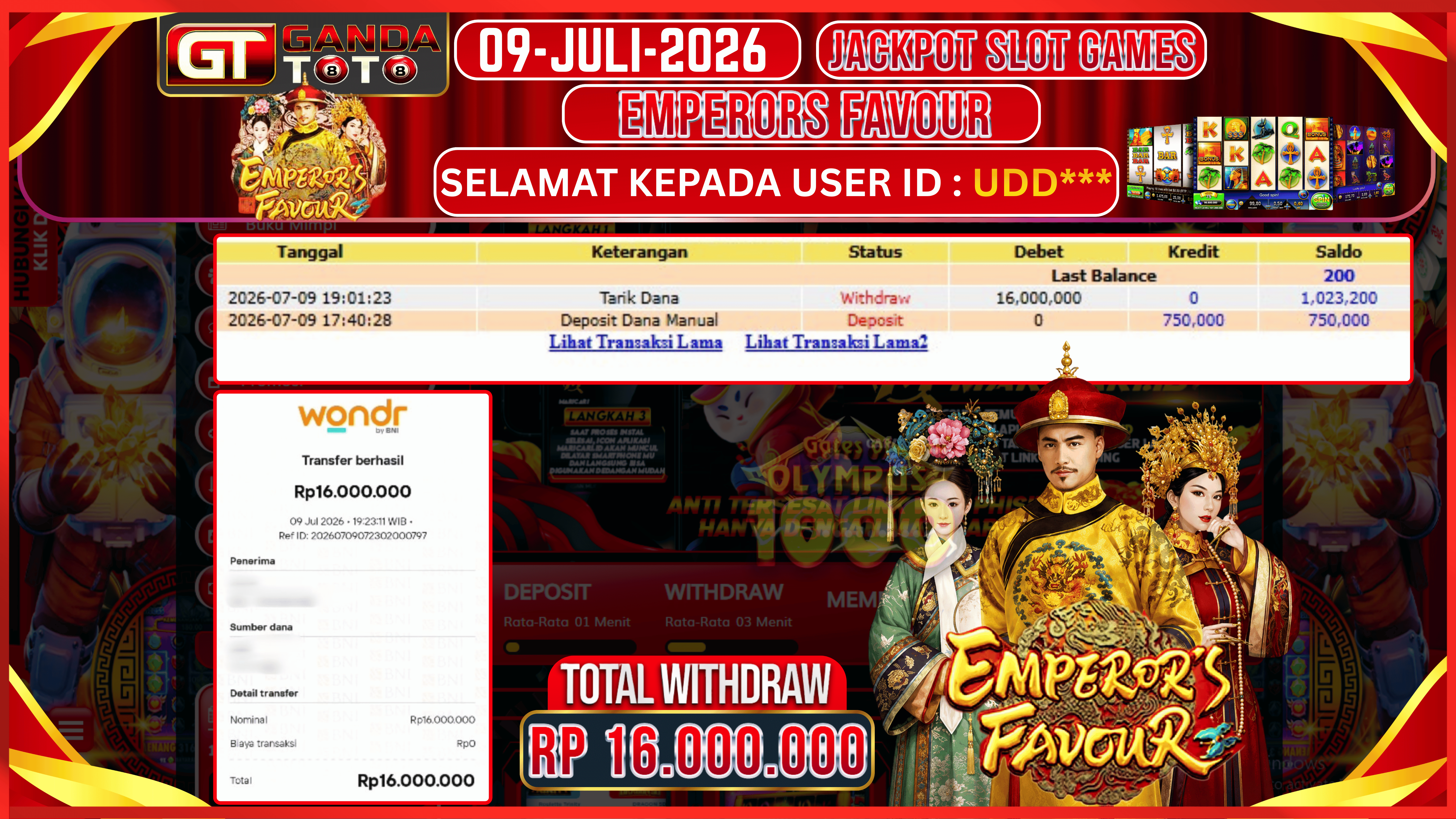 JACKPOT SLOT EMPERORS FAVOUR HINGGA 16 JUTA, 09 JULI 2026