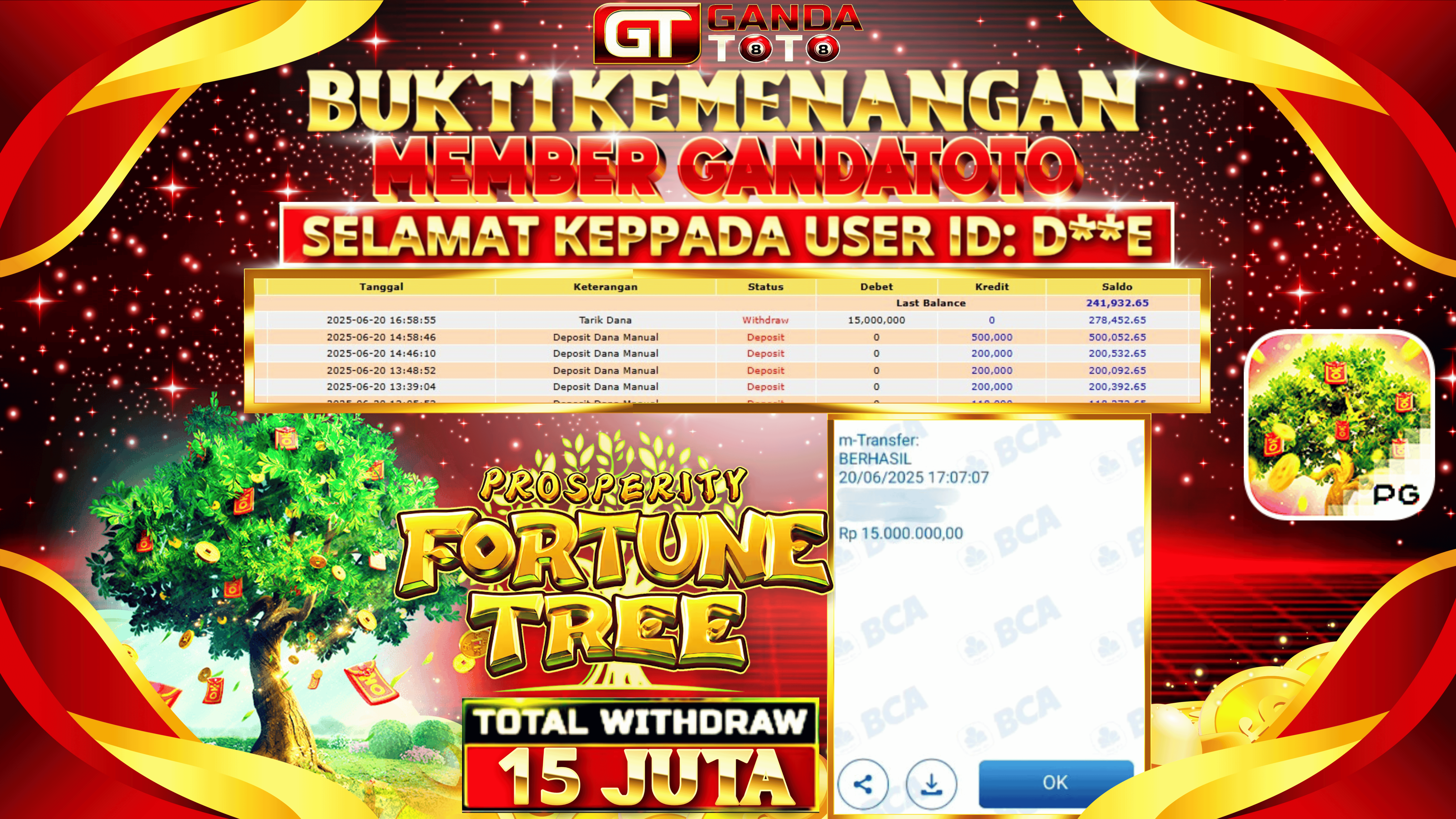 JACKPOT SLOT PROSPERITY FORTUNE TREE HINGGA 15 JUTA, 20 JUNI 2025