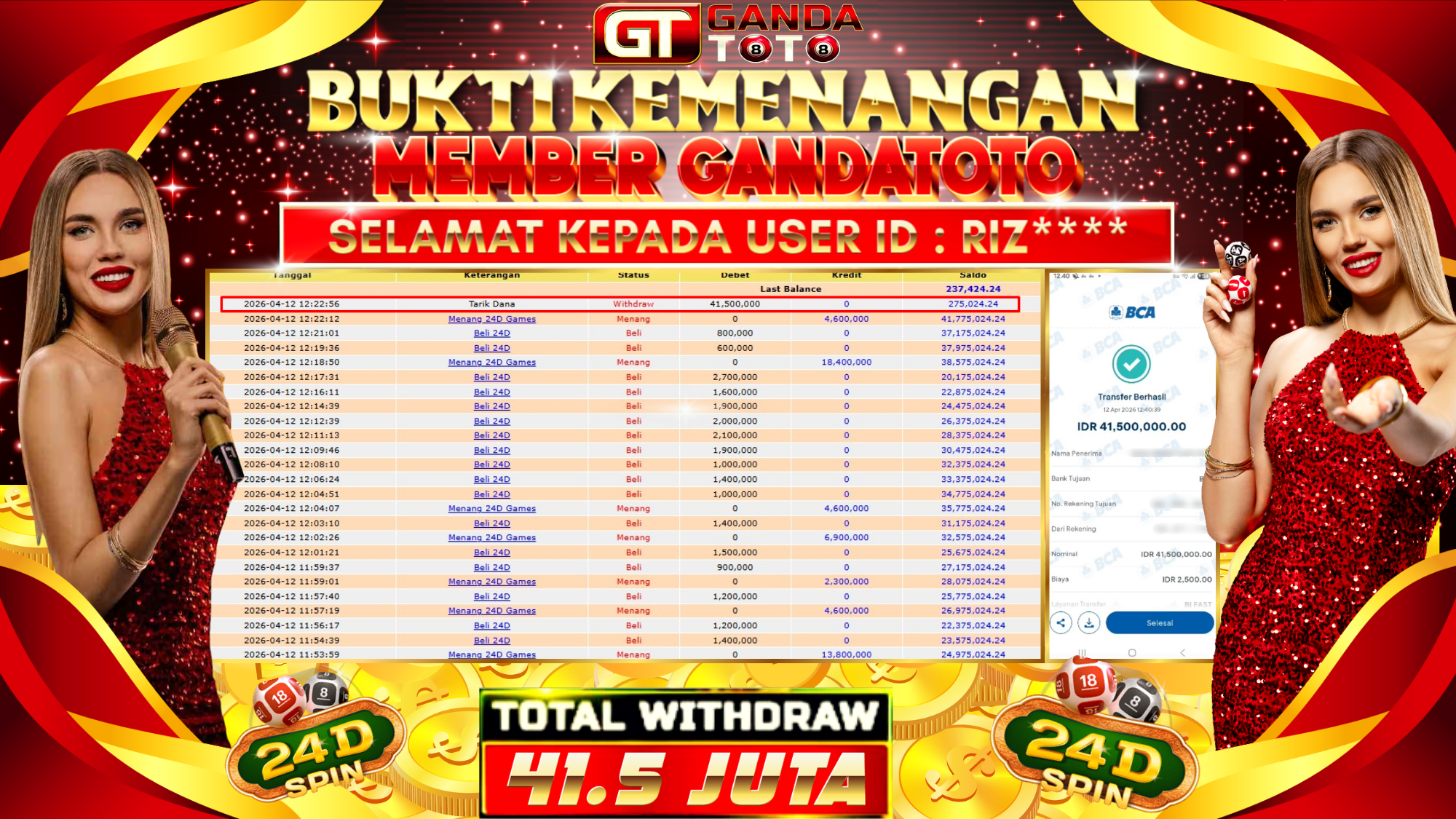 JACKPOT GAME 24DSPIN HINGGA 41.5 JUTA, 12 APRIL 2026