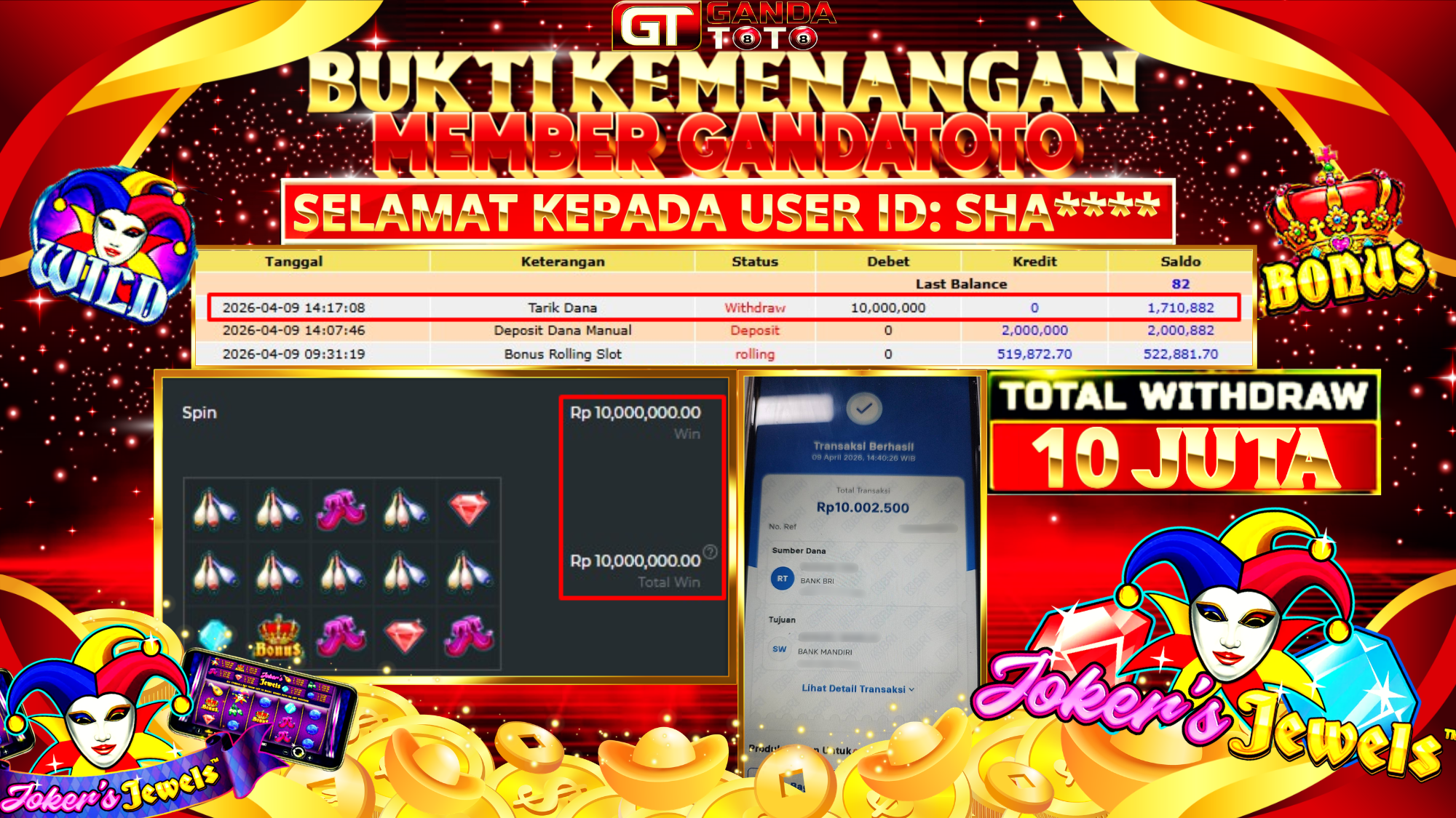 JACKPOT SLOT  JOKERS JEWELS HINGGA 10 JUTA, 09 APRIL 2026