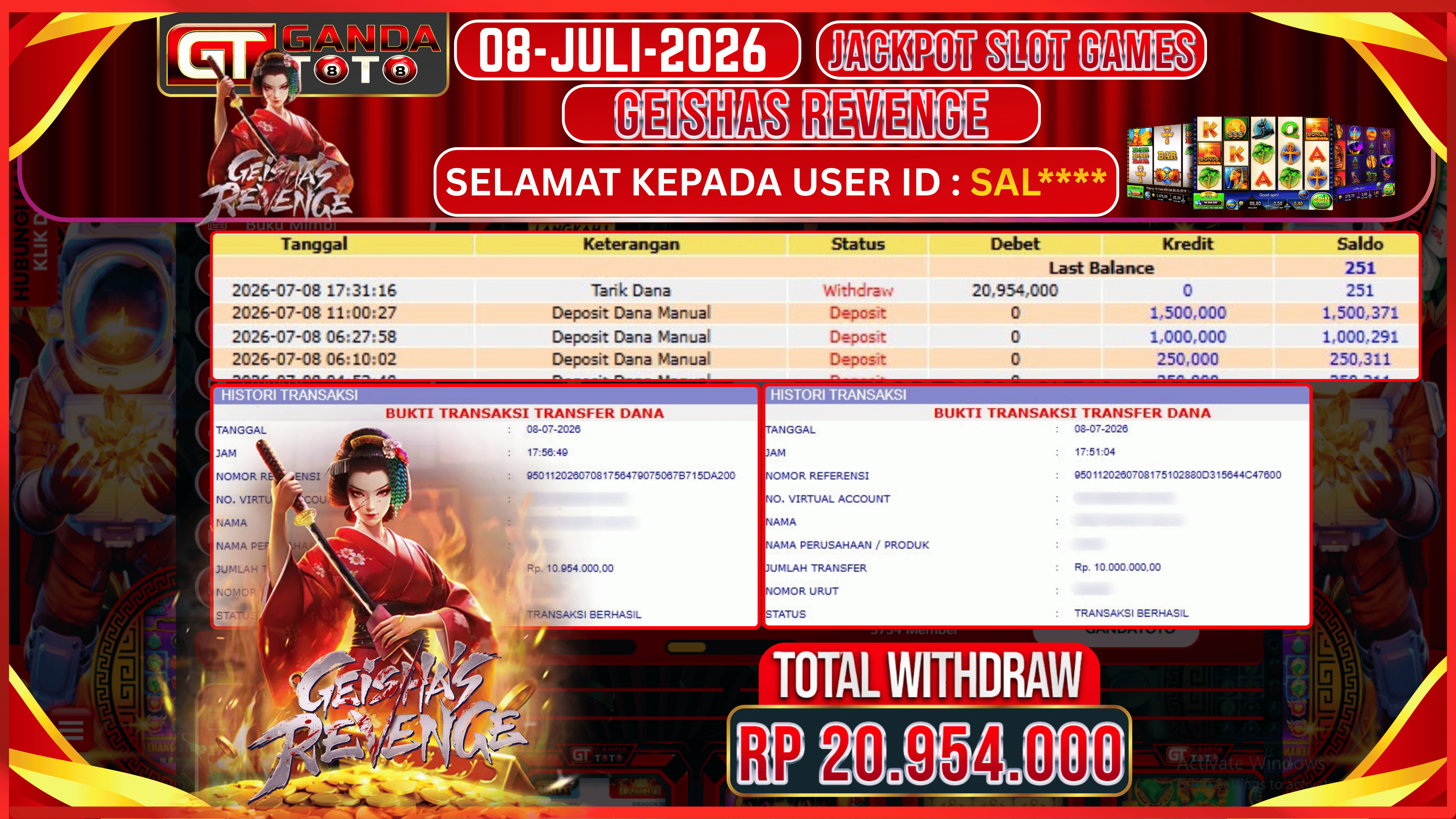 JACKPOT SLOT GEISHAS REVENGE HINGGA 20.9 JUTA, 08 JULI 2026