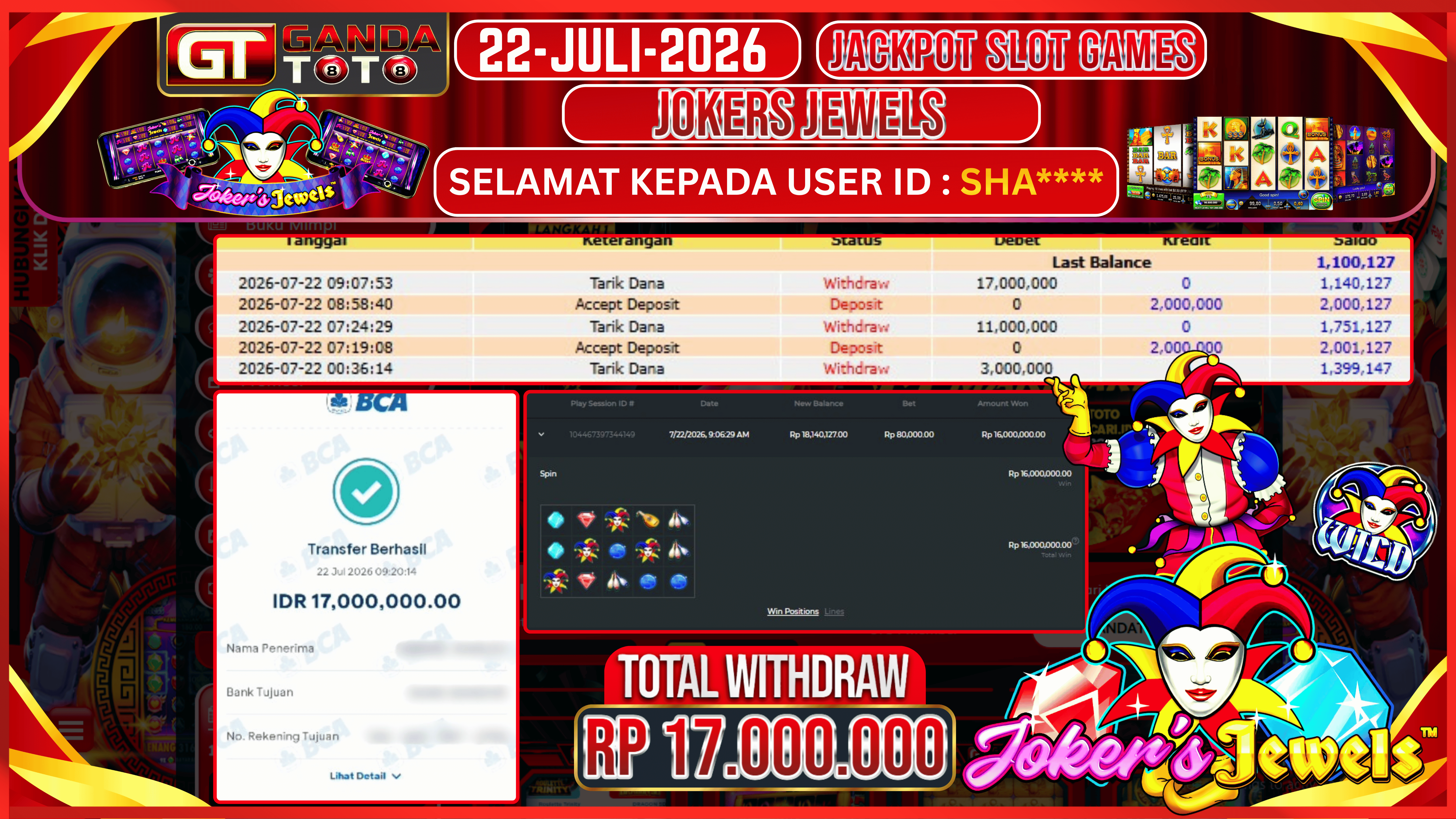 JACKPOT SLOT JOKER JEWELS HINGGA 17 JUTA, 22 JULI 2026