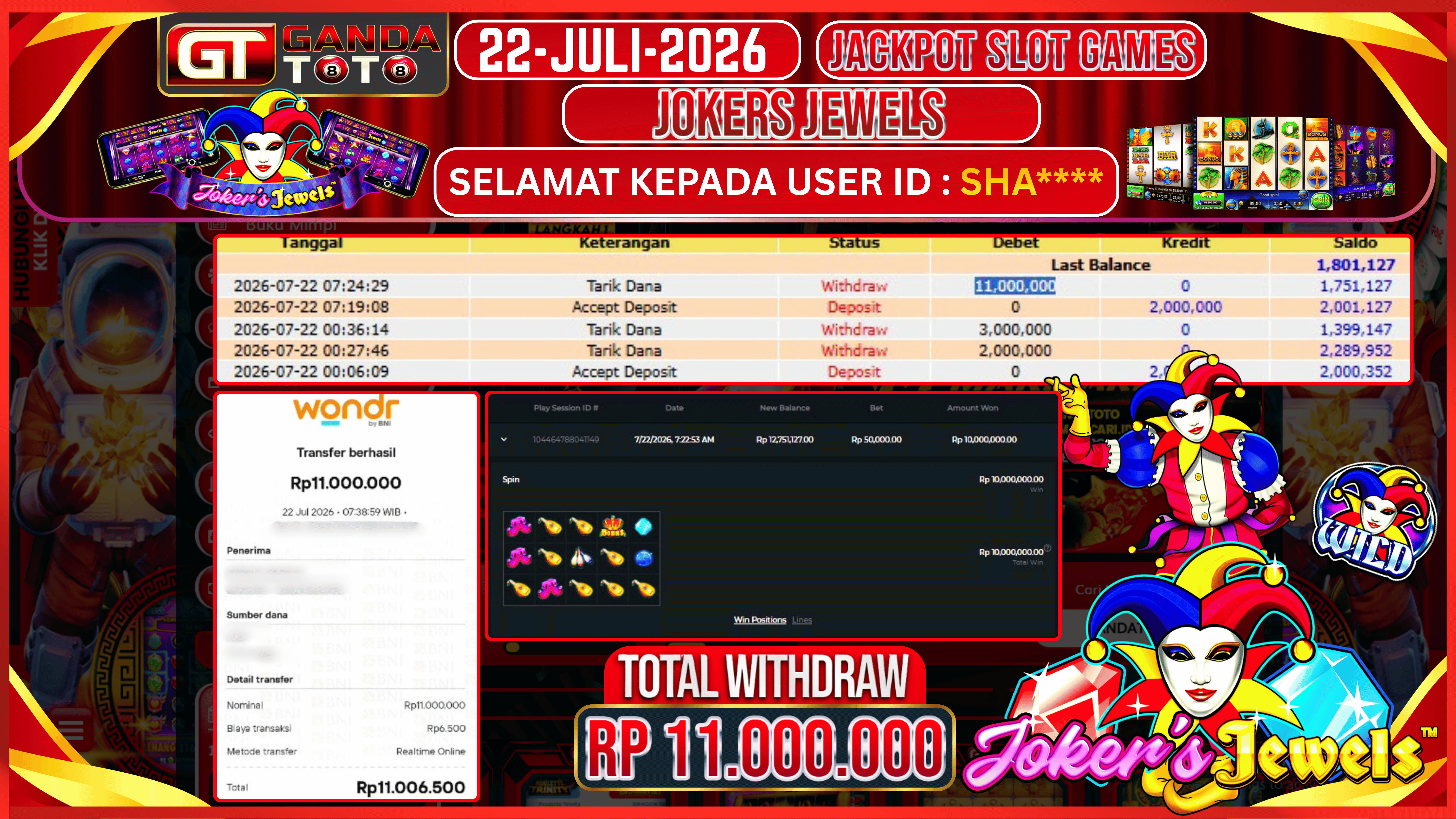 JACKPOT SLOT JOKER JEWELS HINGGA 11 JUTA, 22 JULI 2026