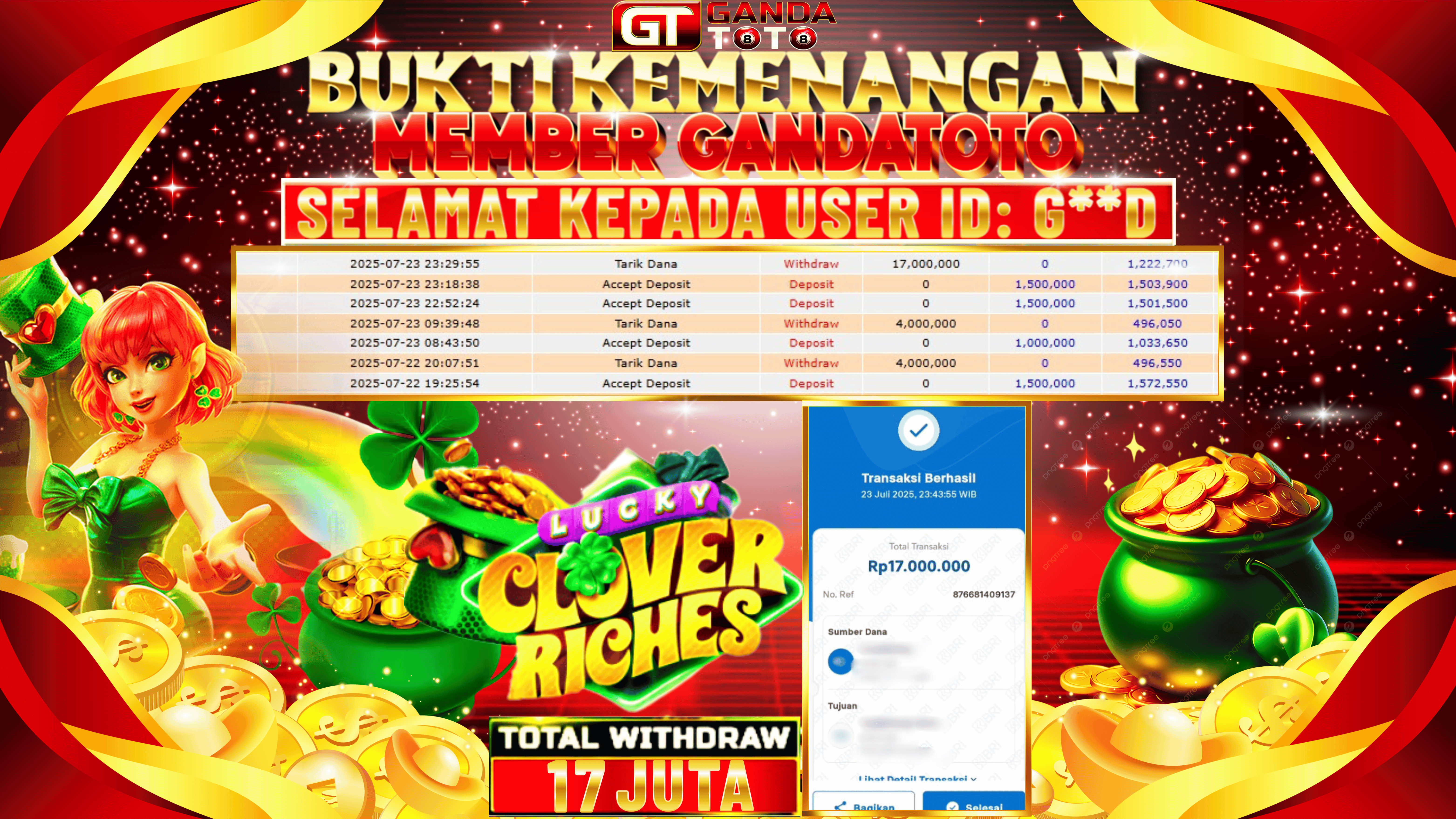 JACKPOT SLOT LUCKY CLOVER RICHES HINGGA 17 JUTA, 24 JULI 2025