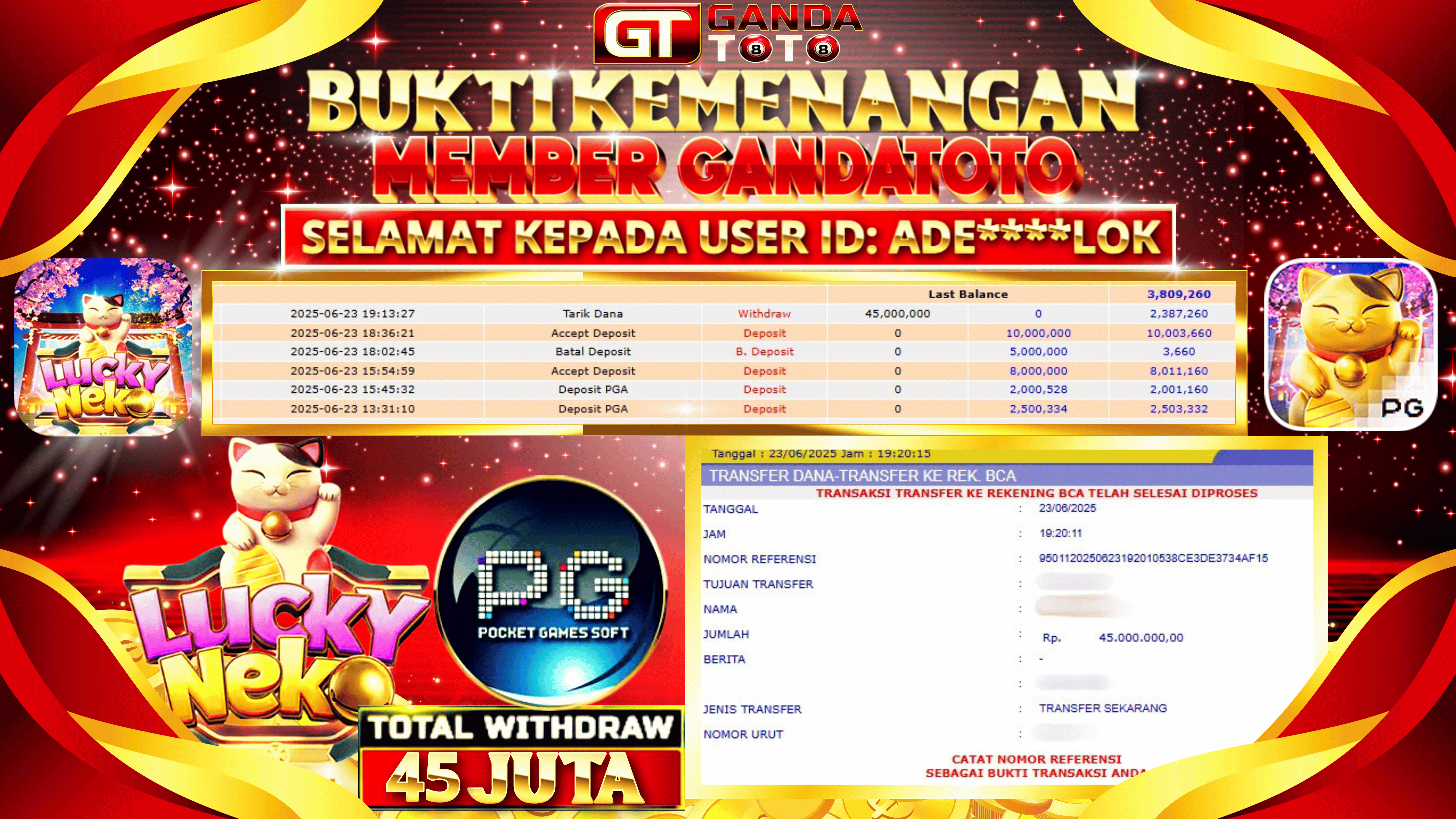JACKPOT SLOT LUCKY NEKO HINGGA 45 JUTA, 23 JUNI 2025