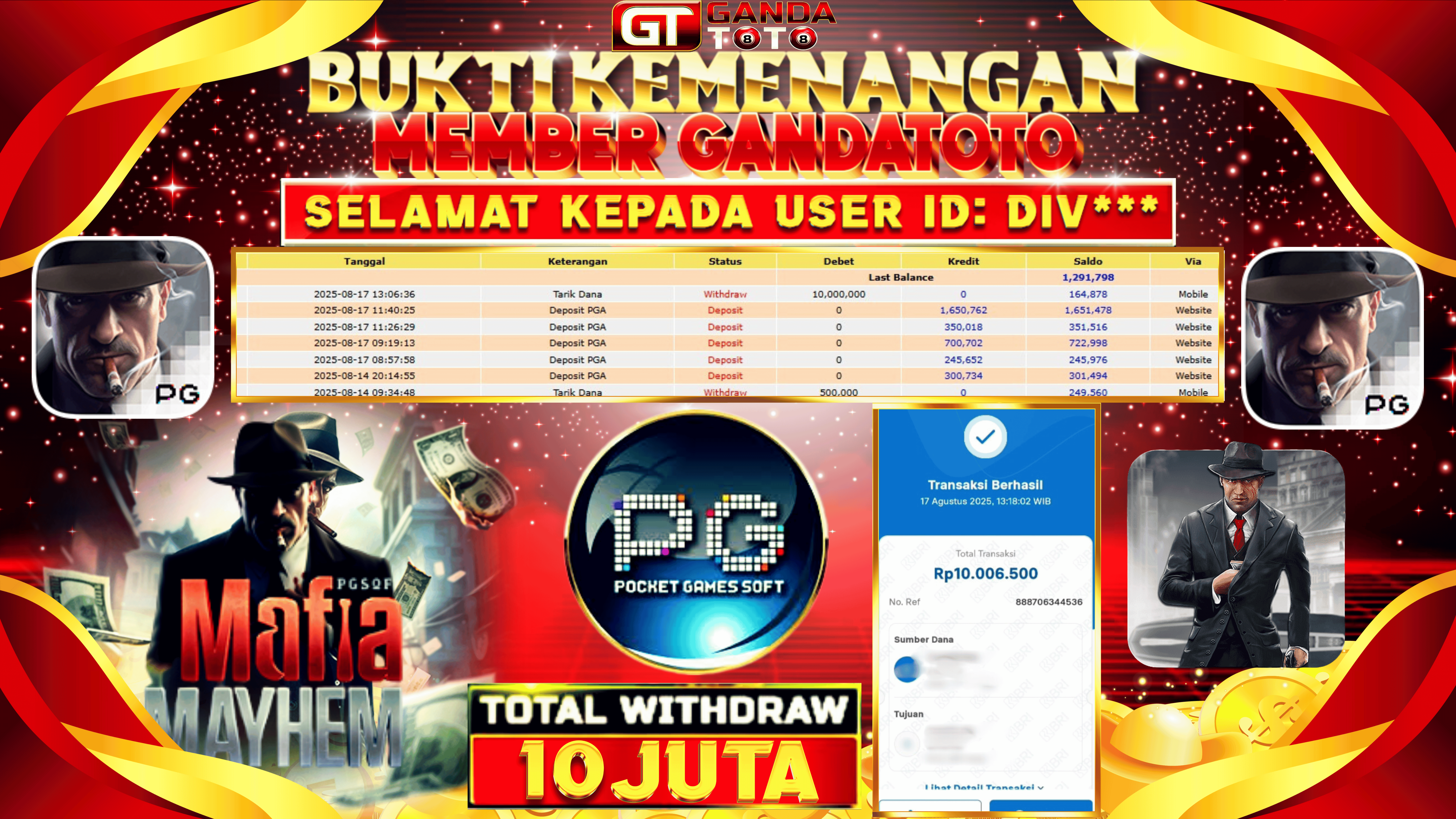 JACKPOT SLOT MAFIA MAYHEM HINGGA 10 JUTA, 17 AGUSTUS 2025