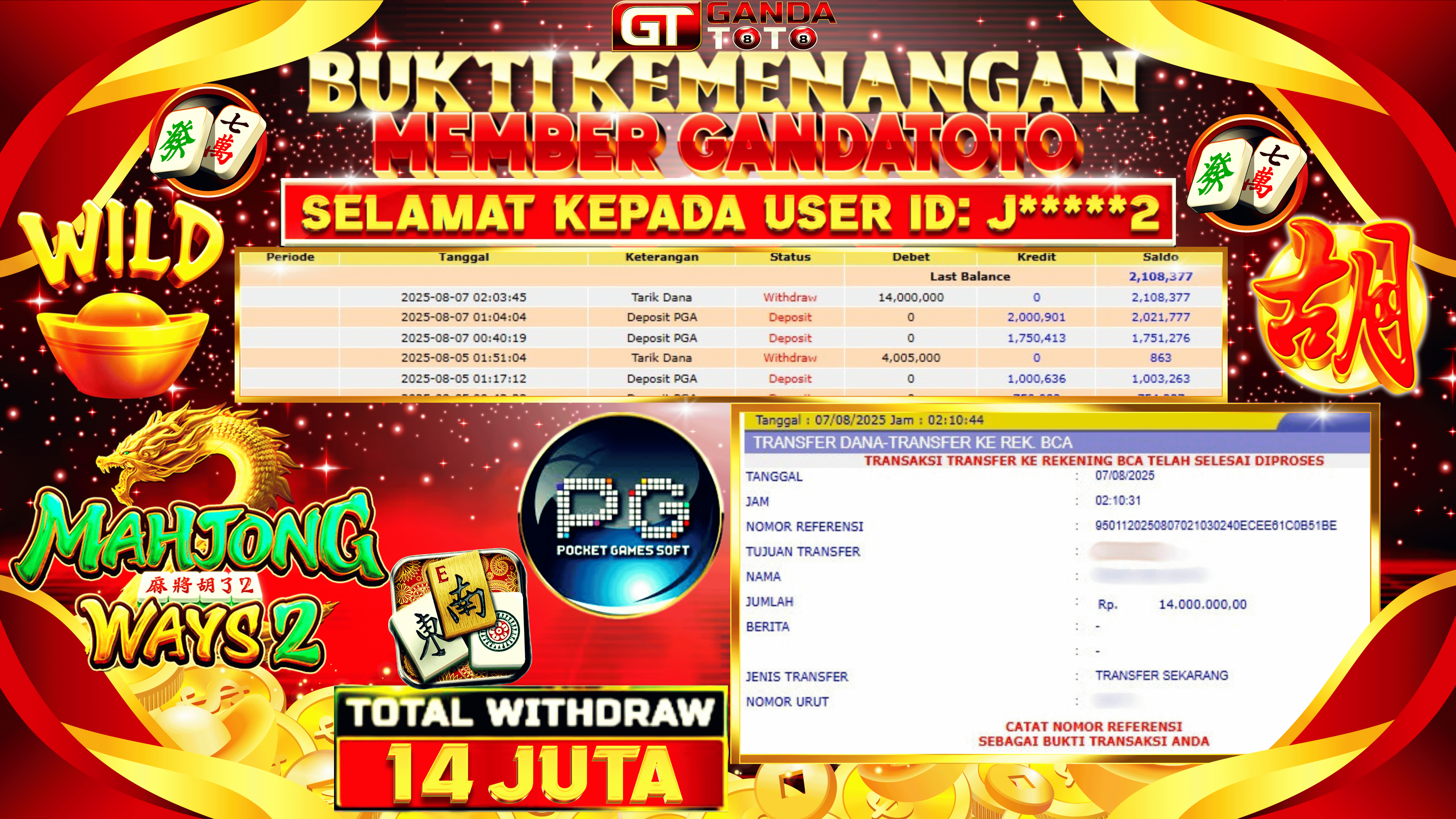 JACKPOT SLOT MAHJONG WAYS 2 HINGGA 14 JUTA, 08 AGUSTUS 2025