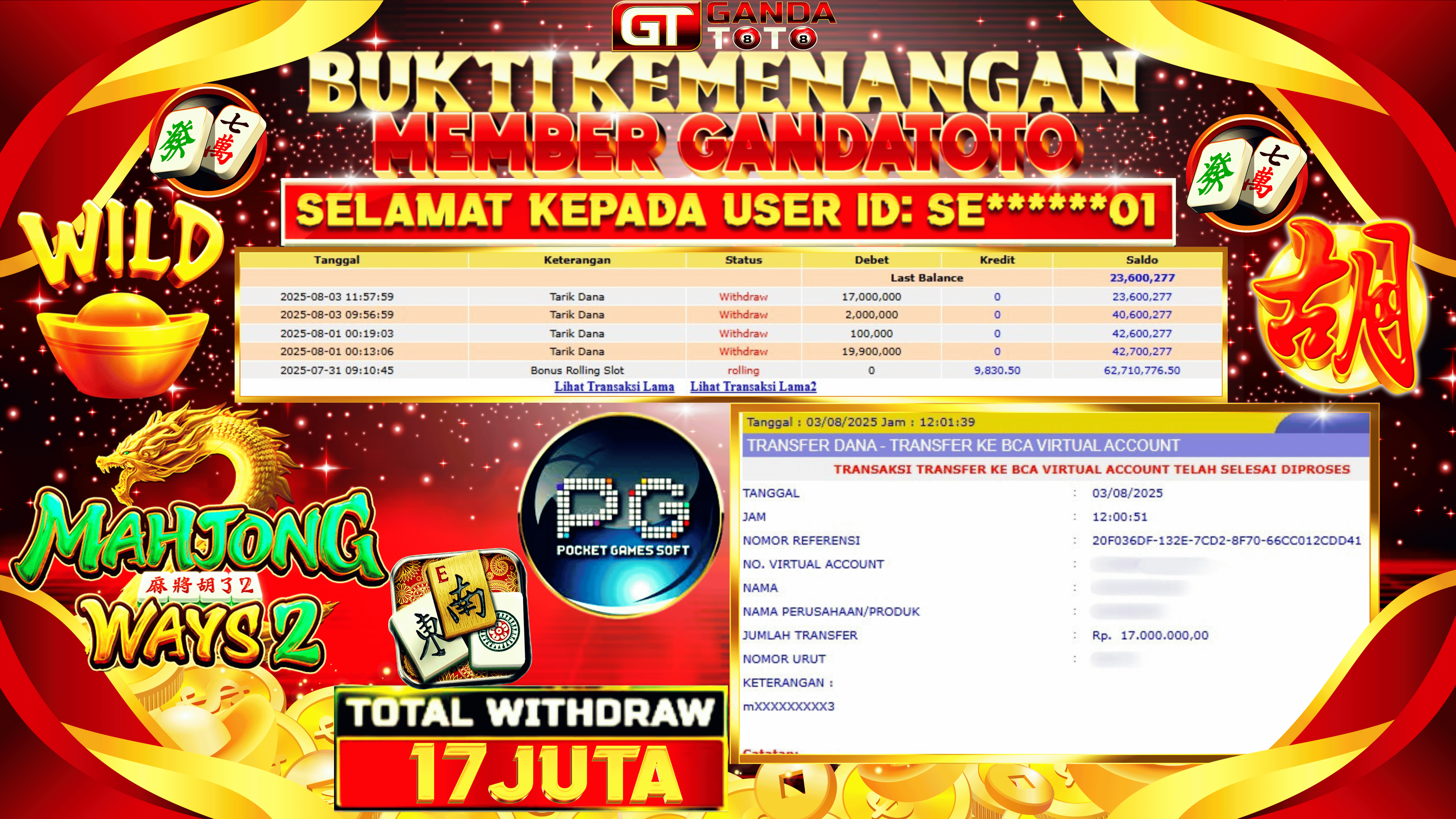 JACKPOT SLOT MAHJONG WAYS 2 HINGGA 17 JUTA, 03 AGUSTUS 2025