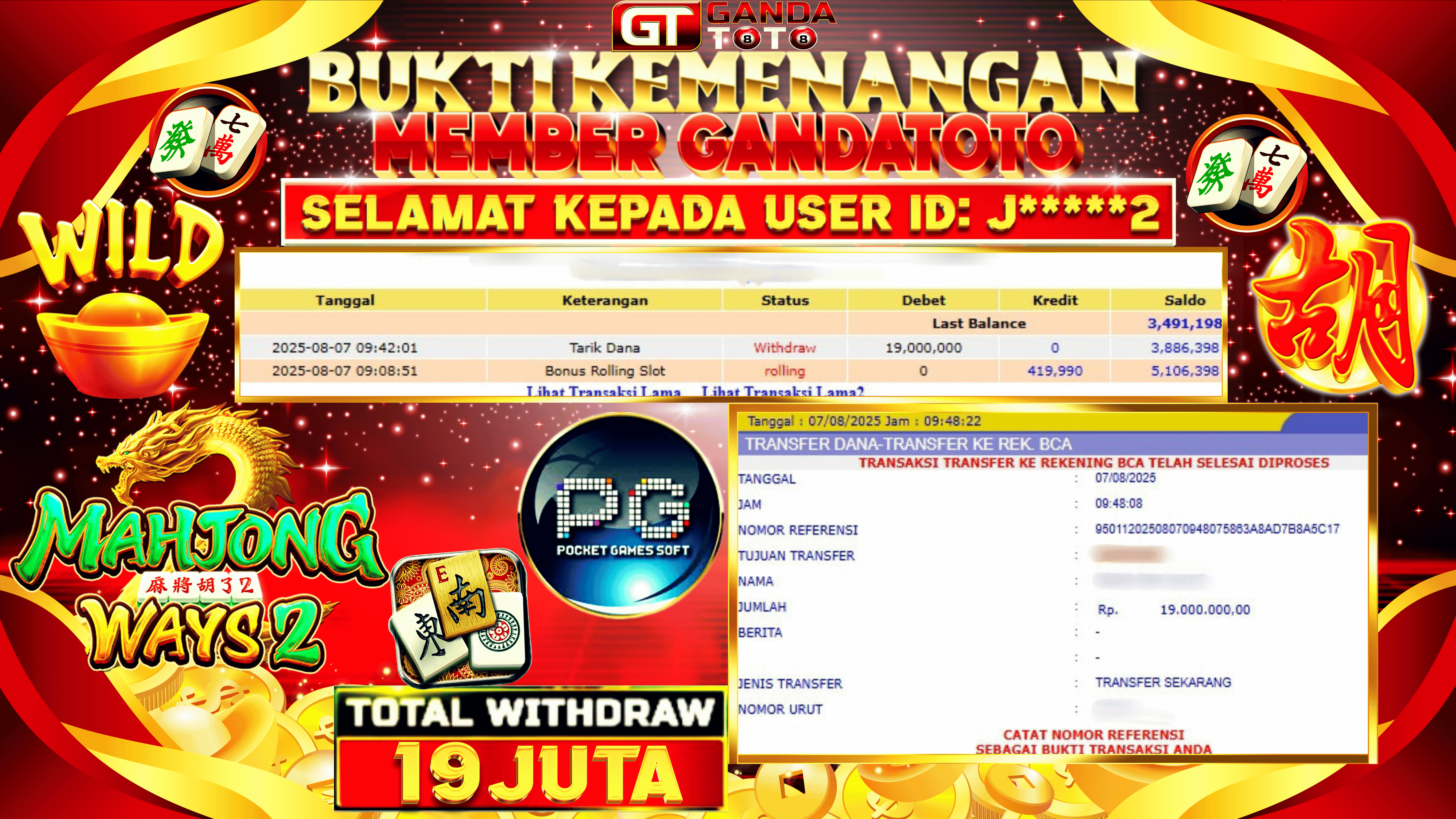 JACKPOT SLOT MAHJONG WAYS 2 HINGGA 19 JUTA, 08 AGUSTUS 2025