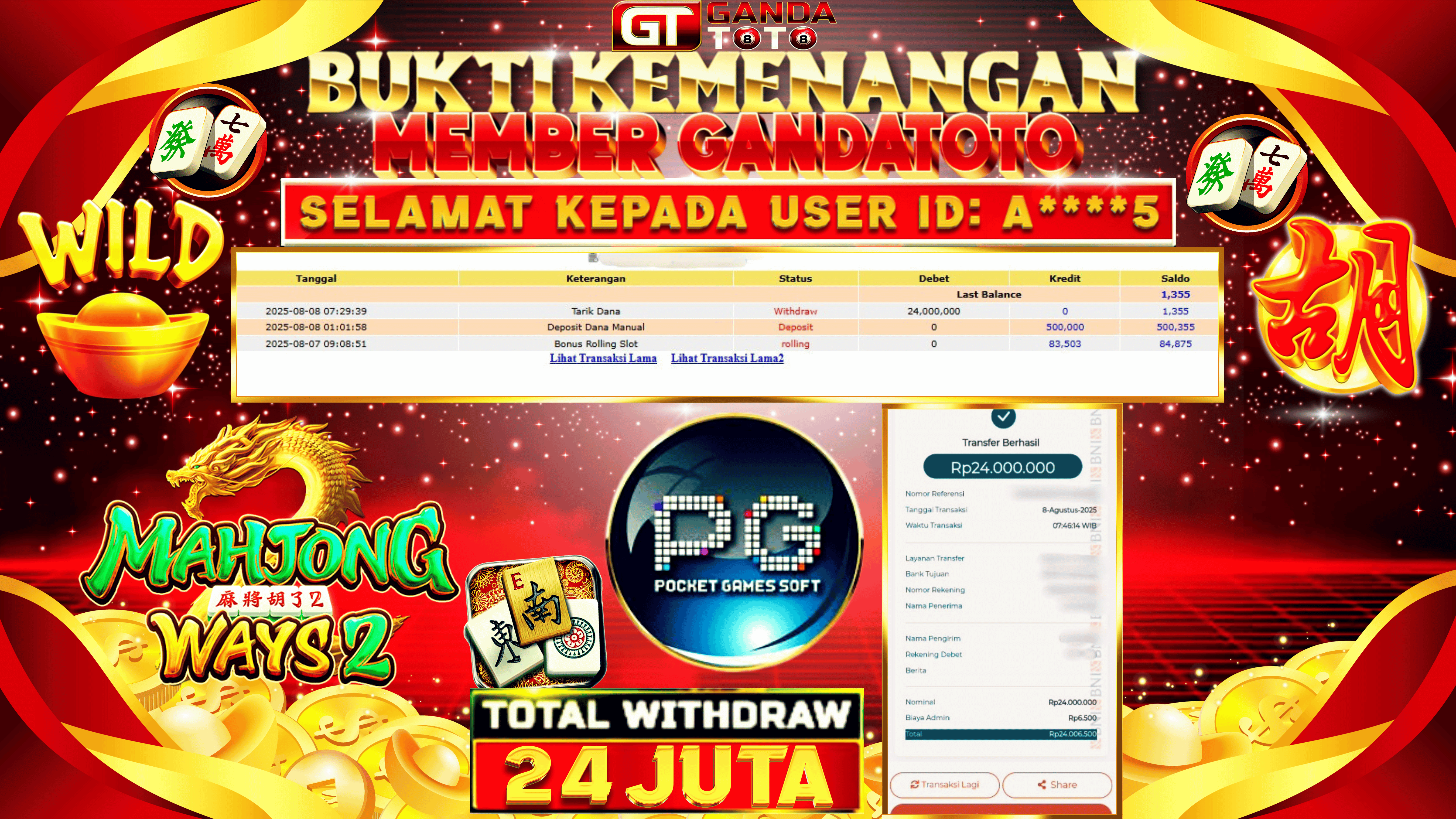 JACKPOT SLOT MAHJONG WAYS 2 HINGGA 24 JUTA, 08 AGUSTUS 2025