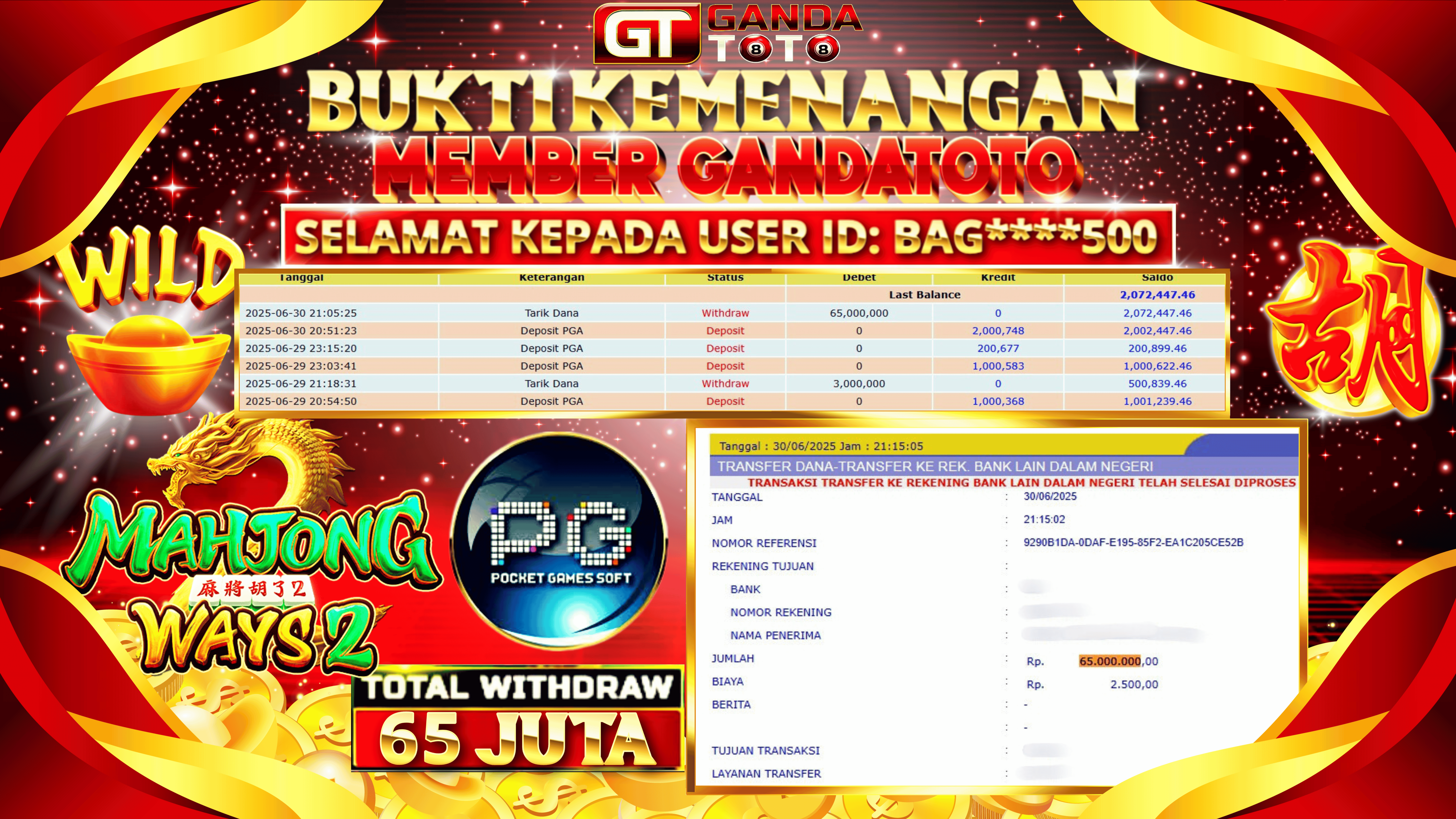 JACKPOT SLOT MAHJONG WAYS2 HINGGA 65 JUTA, 01 JUNI 2025