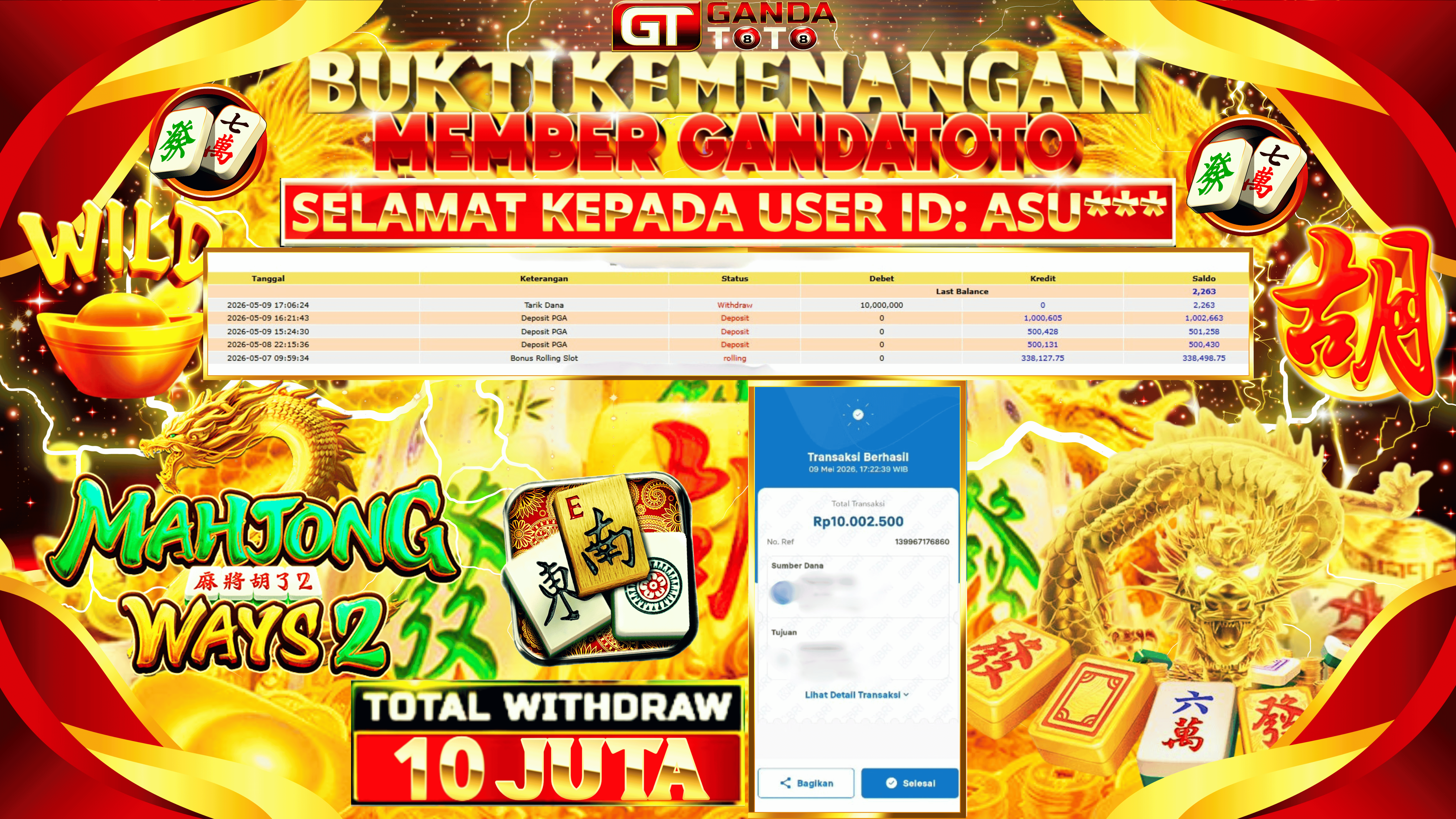 JACKPOT SLOT MAHJONG WAYS 2 HINGGA 10 JUTA, 11 MEI 2026