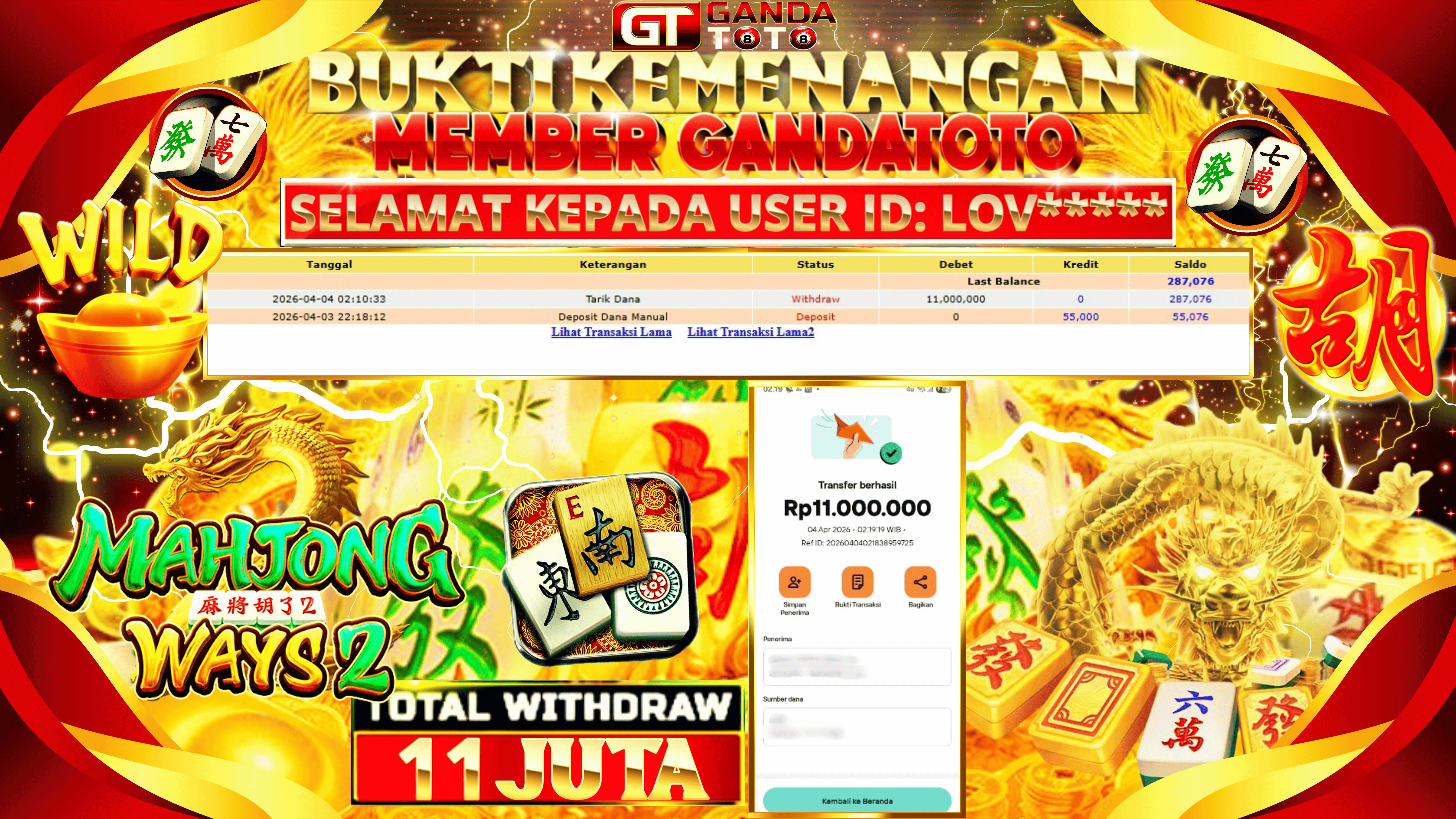 JACKPOT SLOT MAHJONG WAYS 2 HINGGA 11 JUTA, 05 APRIL 2026