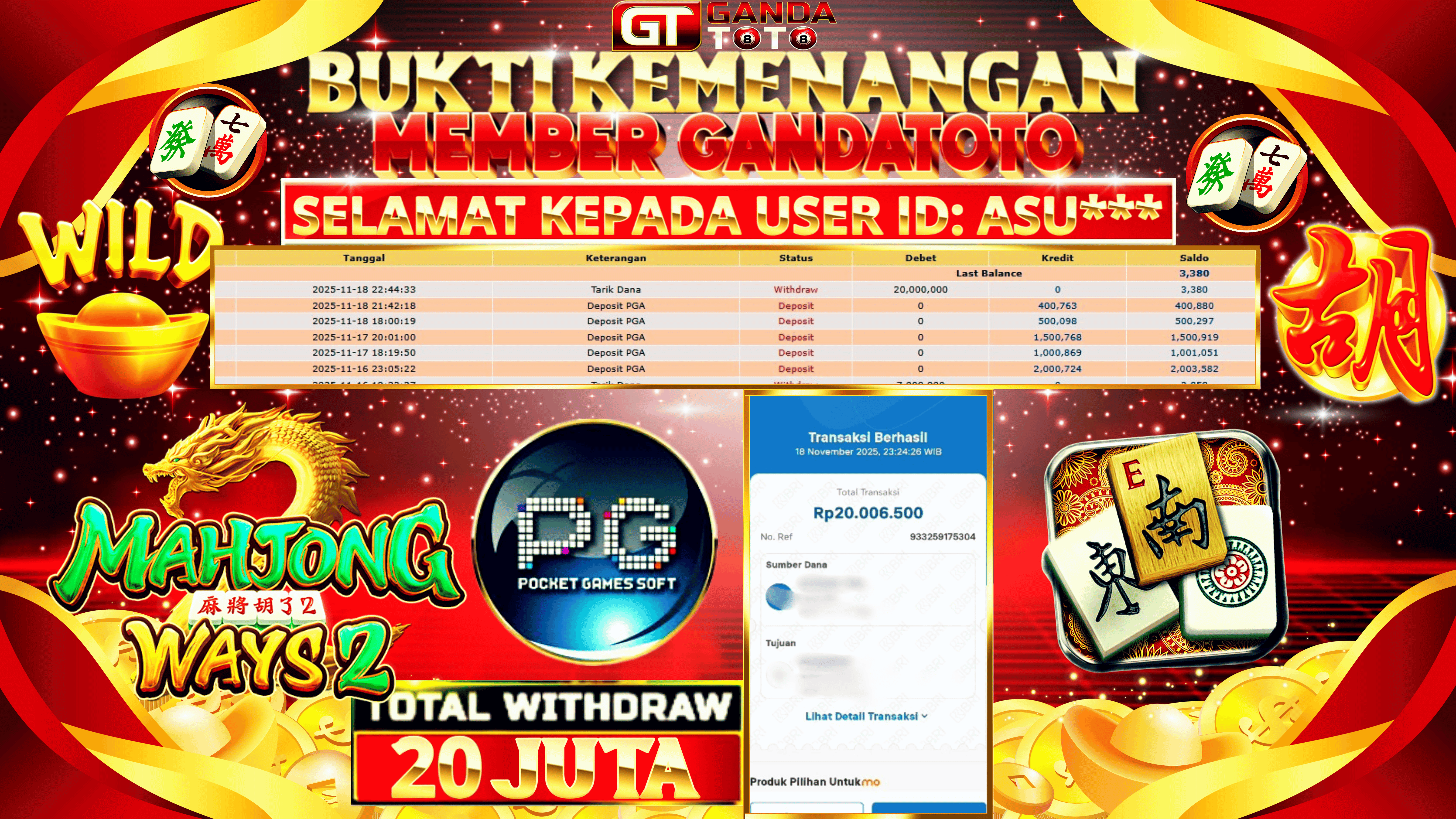 JACKPOT SLOT MAHJONG WINS2 HINGGA 20 JUTA, 19 NOVEMBER 2025