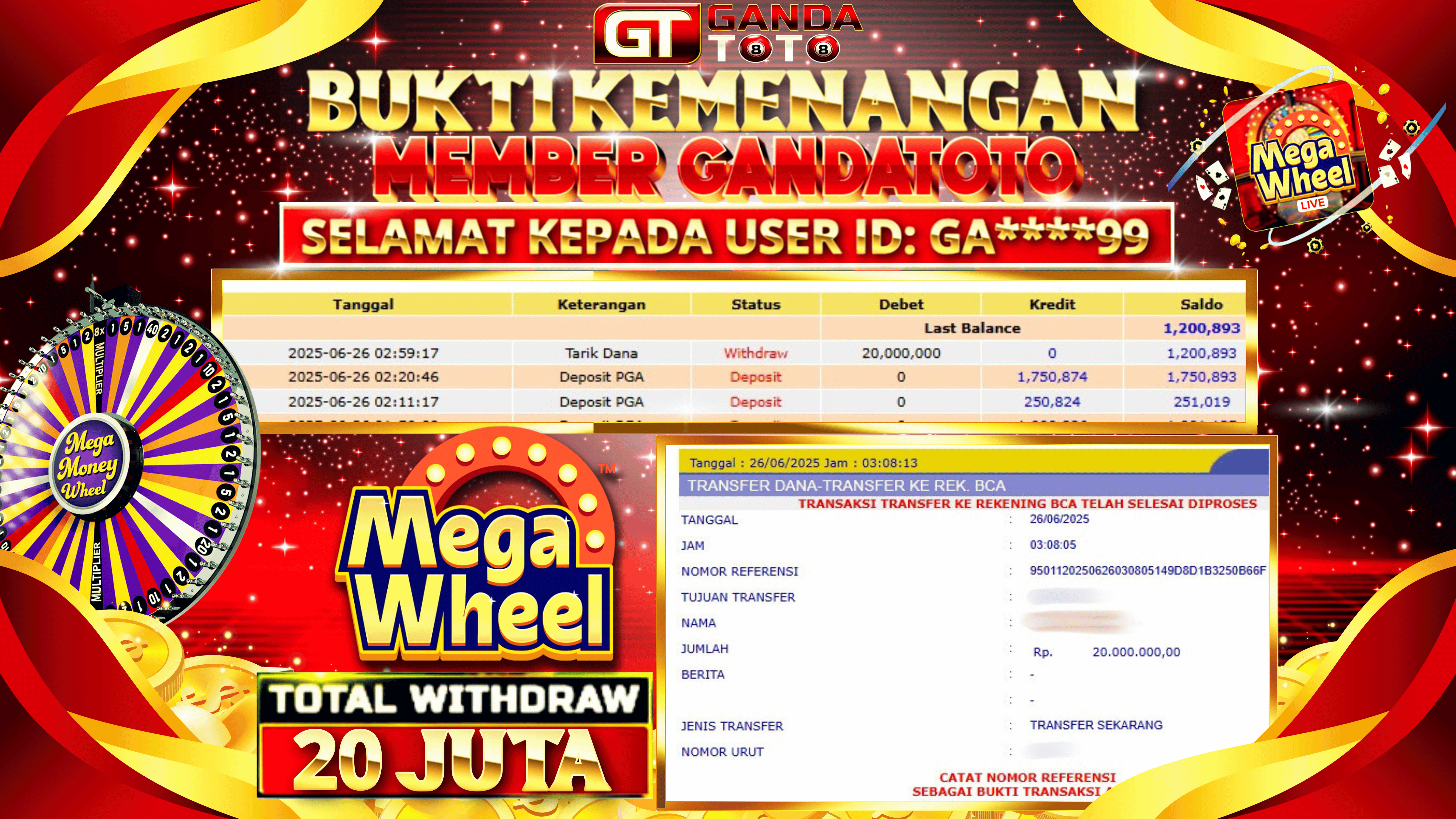 JACKPOT LIVE GAME MEGA WHEEL HINGGA 20 JUTA, 26 JUNI 2025