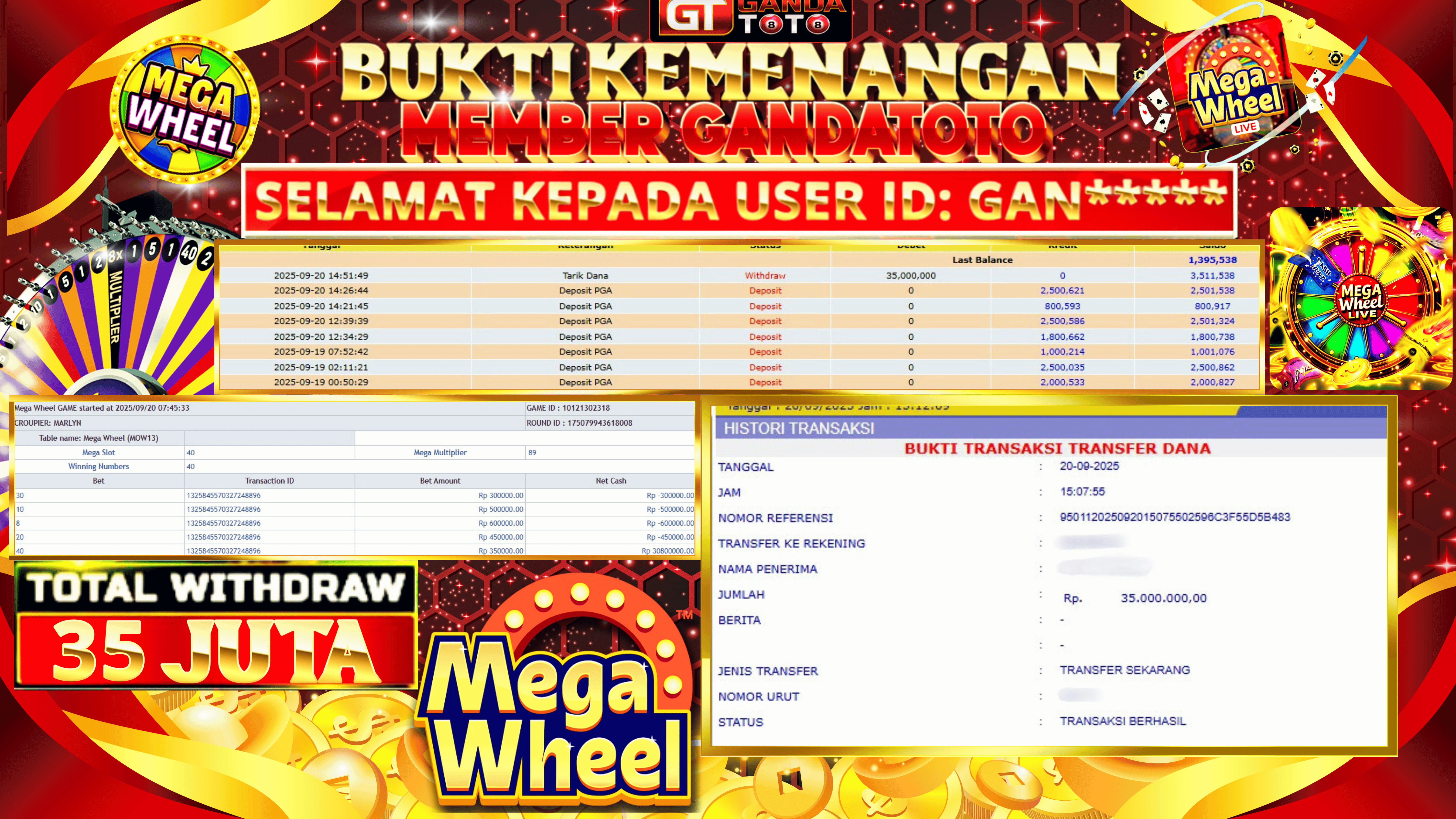 JACKPOT LIVE GAME MEGA WHEEL HINGGA 35 JUTA, 20 SEPTEMBER 2025