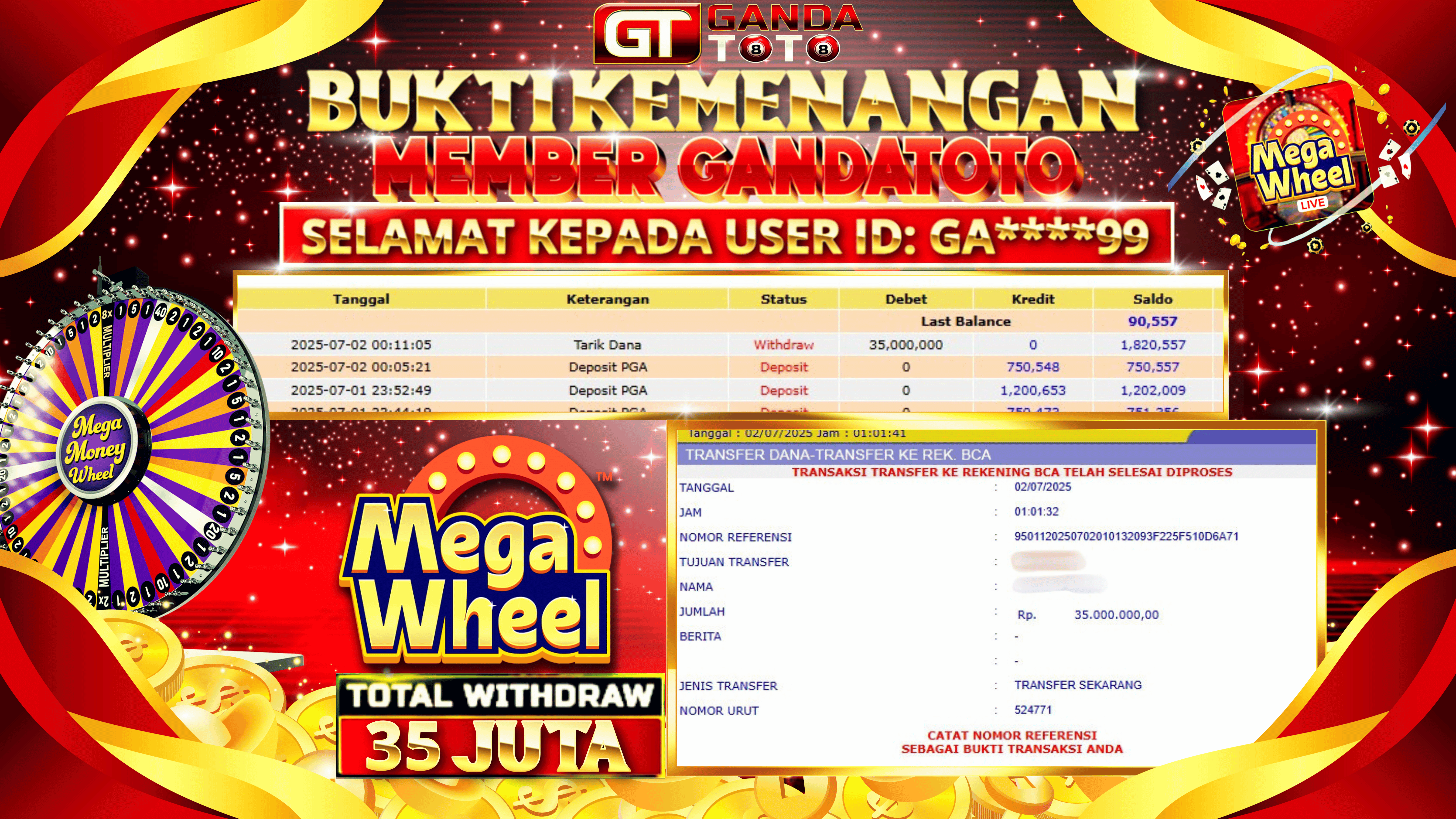 JACKPOT LIVE GAME MEGA WHEEL HINGGA 35 JUTA, 02 JULI 2025