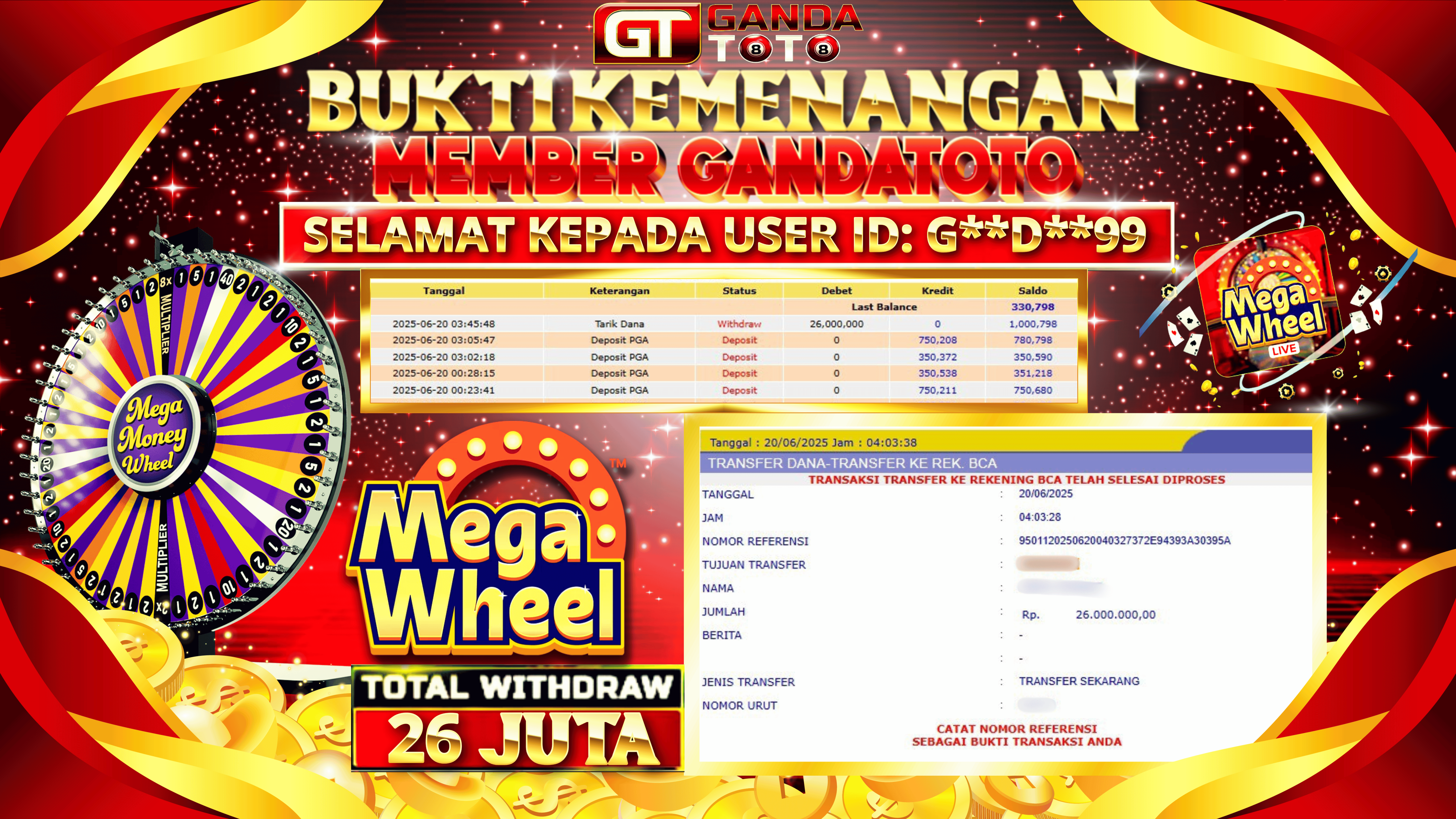 JACKPOT LIVE GAME MEGA WHEEL HINGGA 26 JUTA, 20 JUNI 2025