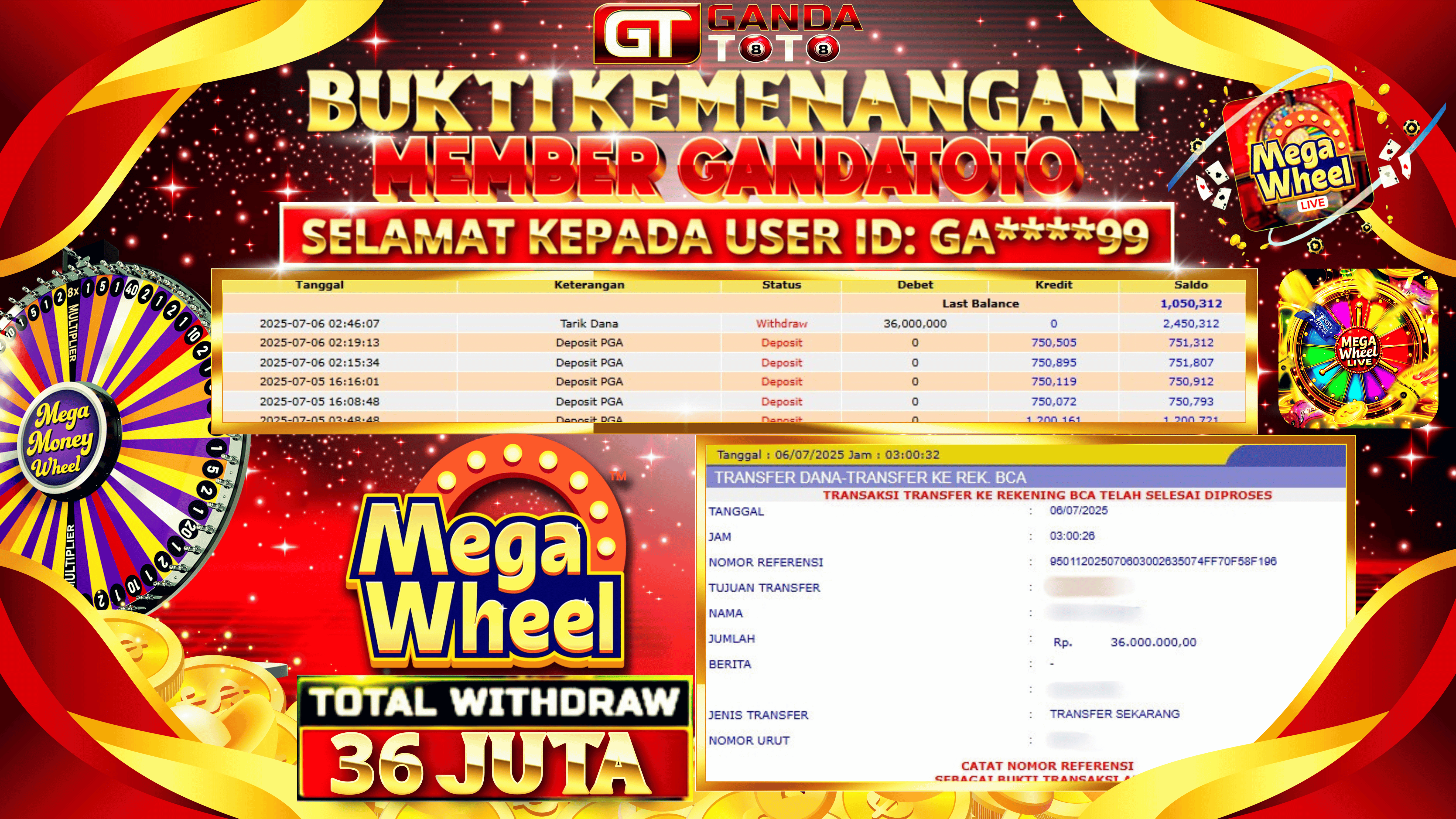 JACKPOT LIVE GAME MEGA WHEEL HINGGA 36 JUTA, 06 JULI 2025